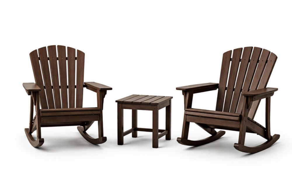 Wood Outdoor Rocking Chair and Table Set - Brown