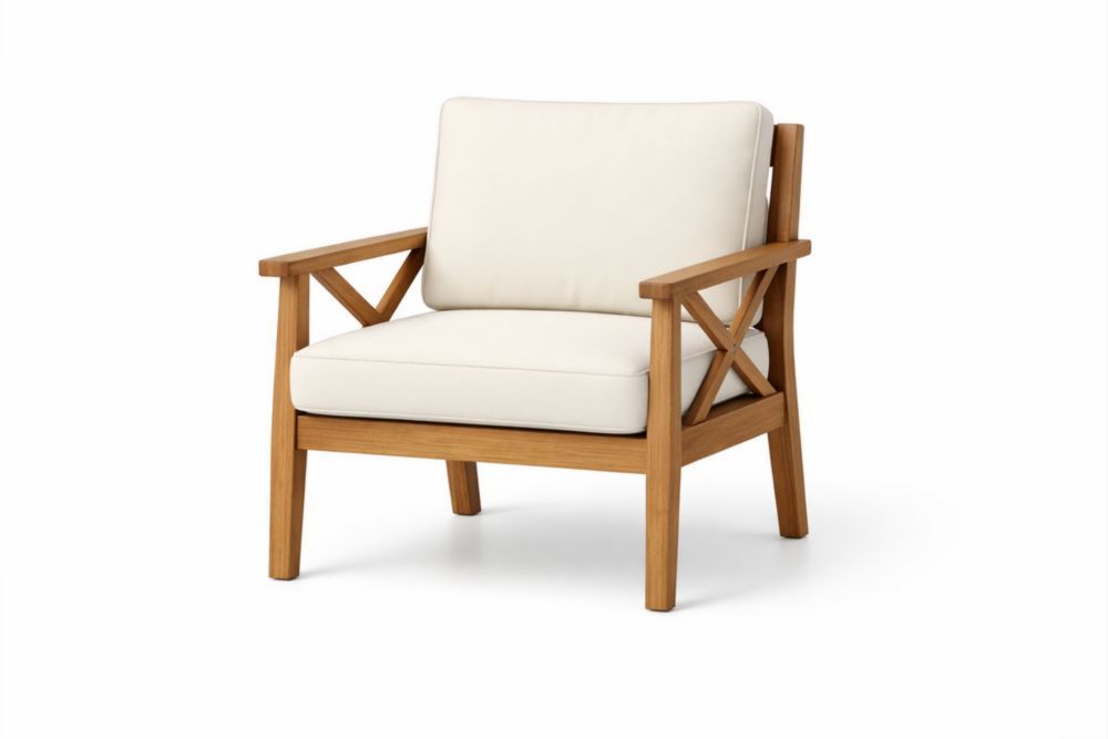 Teak Wood Outdoor Armchair with Beige Cushions 80x70x65cm(H × W × D)