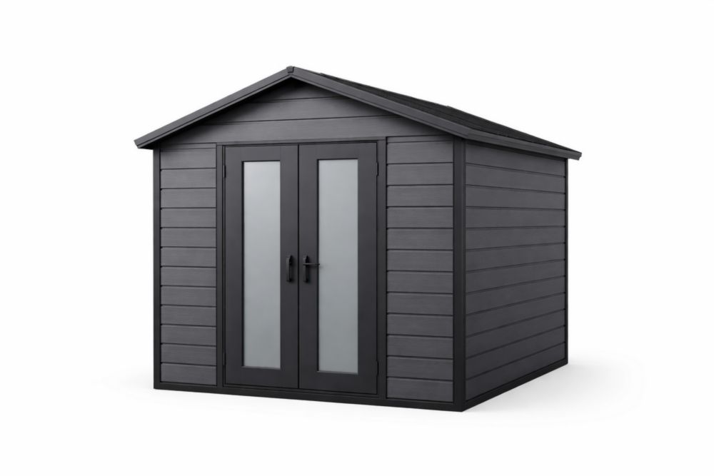 Outdoor Storage Shed Dark Grey Resin Double Door 226cm x 287cm x 252cm