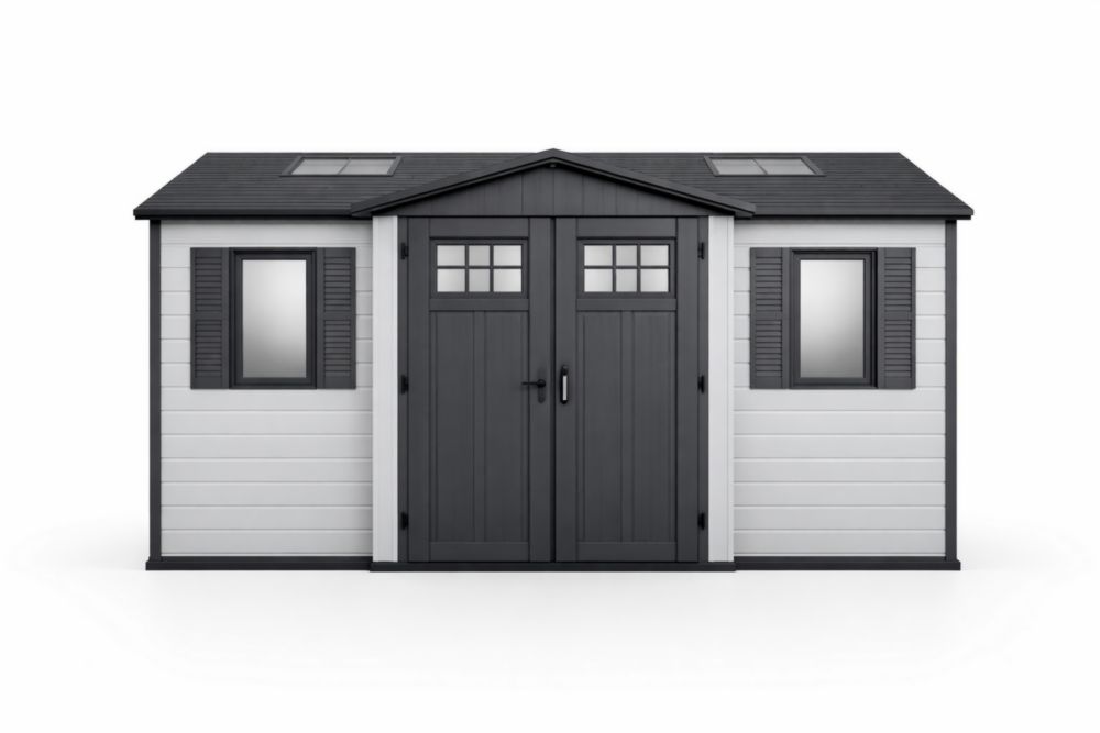 PVC Outdoor Garden Storage Shed Double Doors Gray/White 11ft x 7.5ft