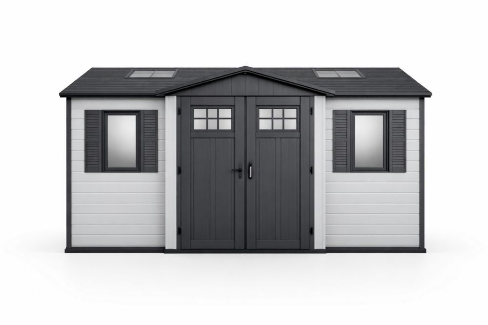 PVC Outdoor Garden Storage Shed Double Doors Gray/White 11ft x 7.5ft