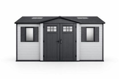 PVC Outdoor Garden Storage Shed Double Doors Gray/White 11ft x 7.5ft