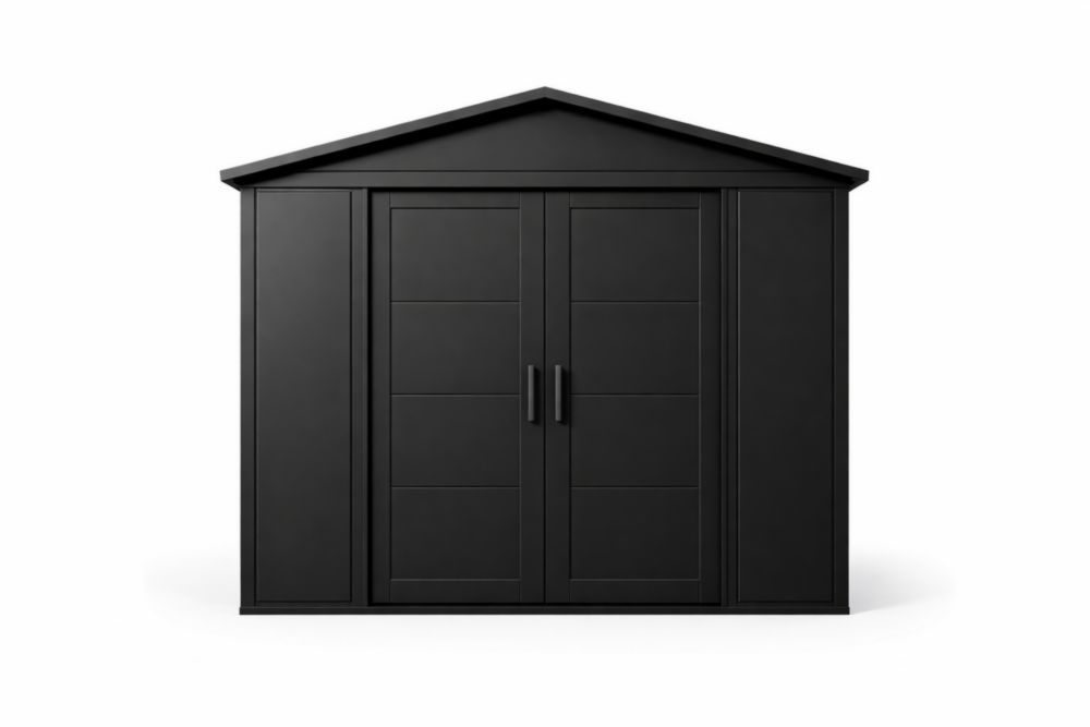 Black Outdoor Storage Shed Steel 8ft x 10ft Double Doors