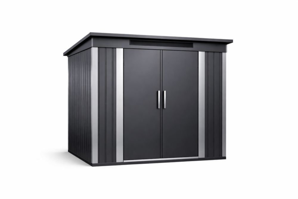 Black Outdoor Metal Storage Shed with Steel Double Doors 6ft x 6ft x 7ft
