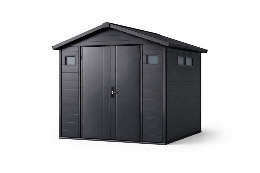 Outdoor Black Polypropylene Storage Shed with Double Door 245x198x227 cm