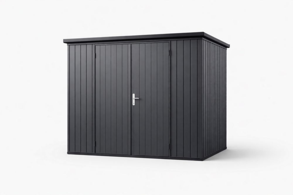 Galvanized Steel Storage Shed Flat Roof Black 200x150x190 cm