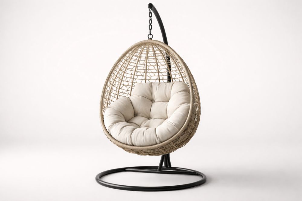 Rattan Hanging Egg Chair with Cushion Beige Stand