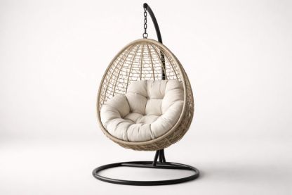 Rattan Hanging Egg Chair with Cushion Beige Stand