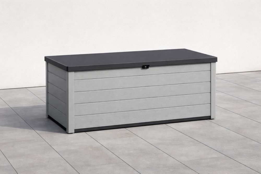 Outdoor Storage Box Rectangle Grey/Black Resin117cm x 45cm x 58cm(L × W × H)