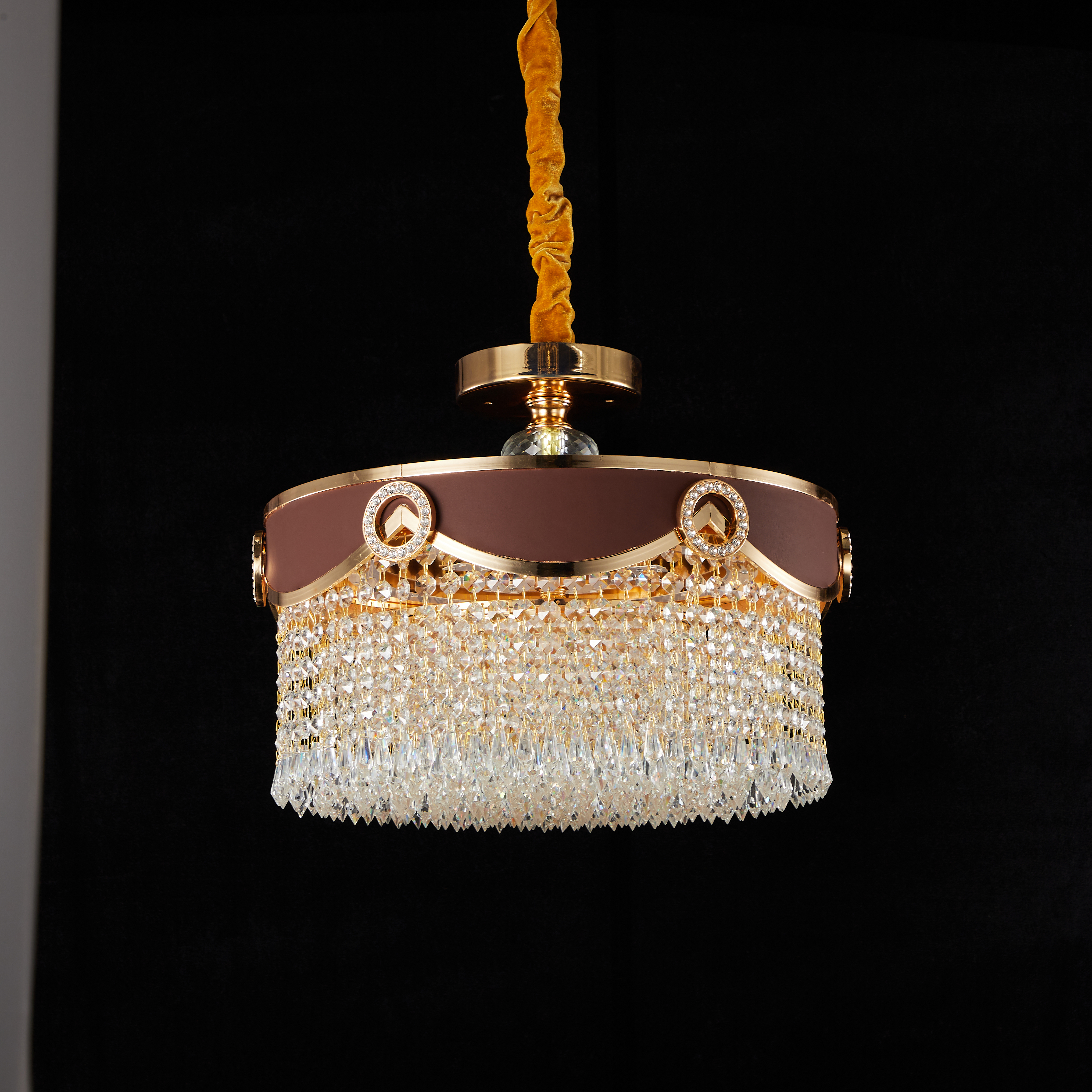 Golden crystal rain pendant light