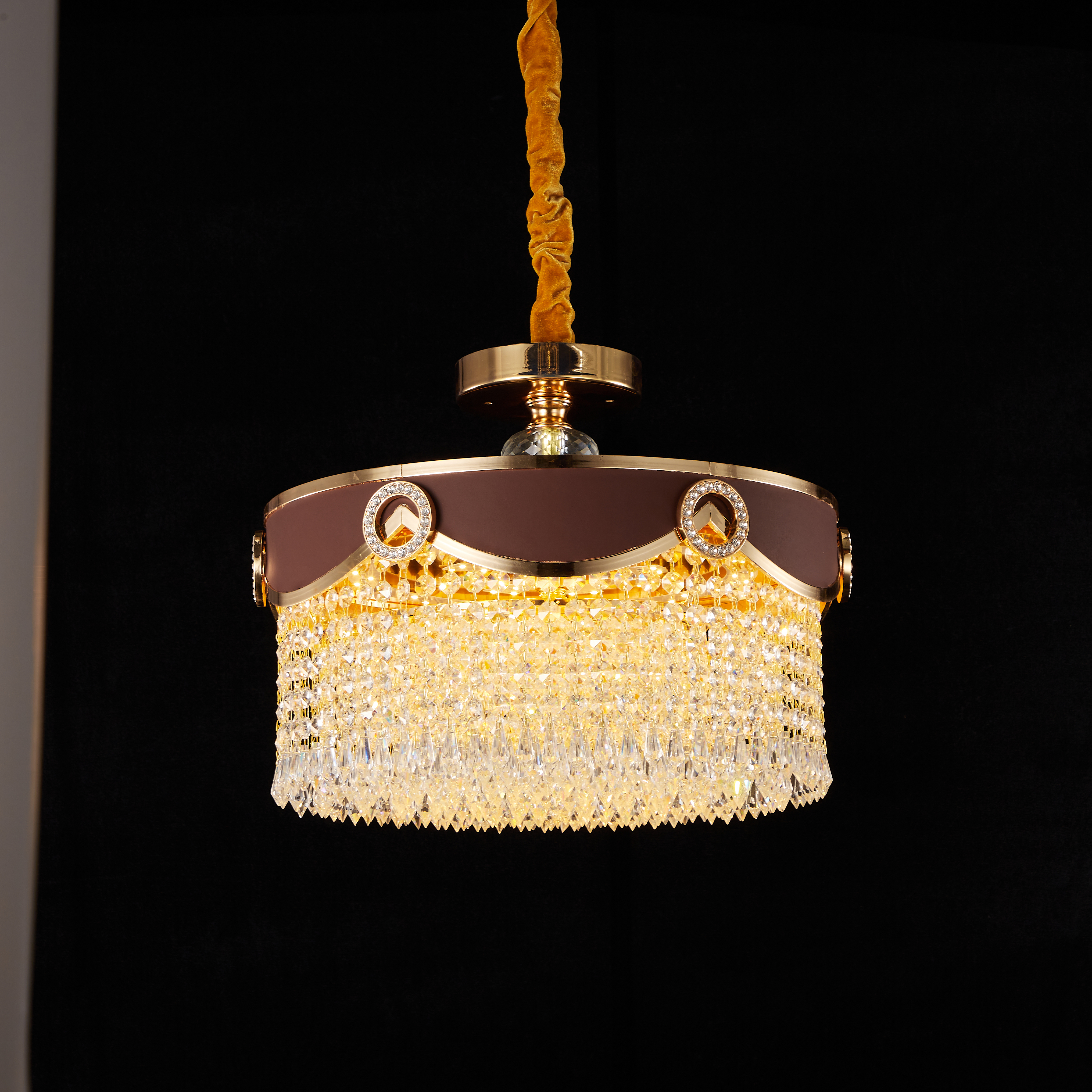 Golden crystal rain pendant light