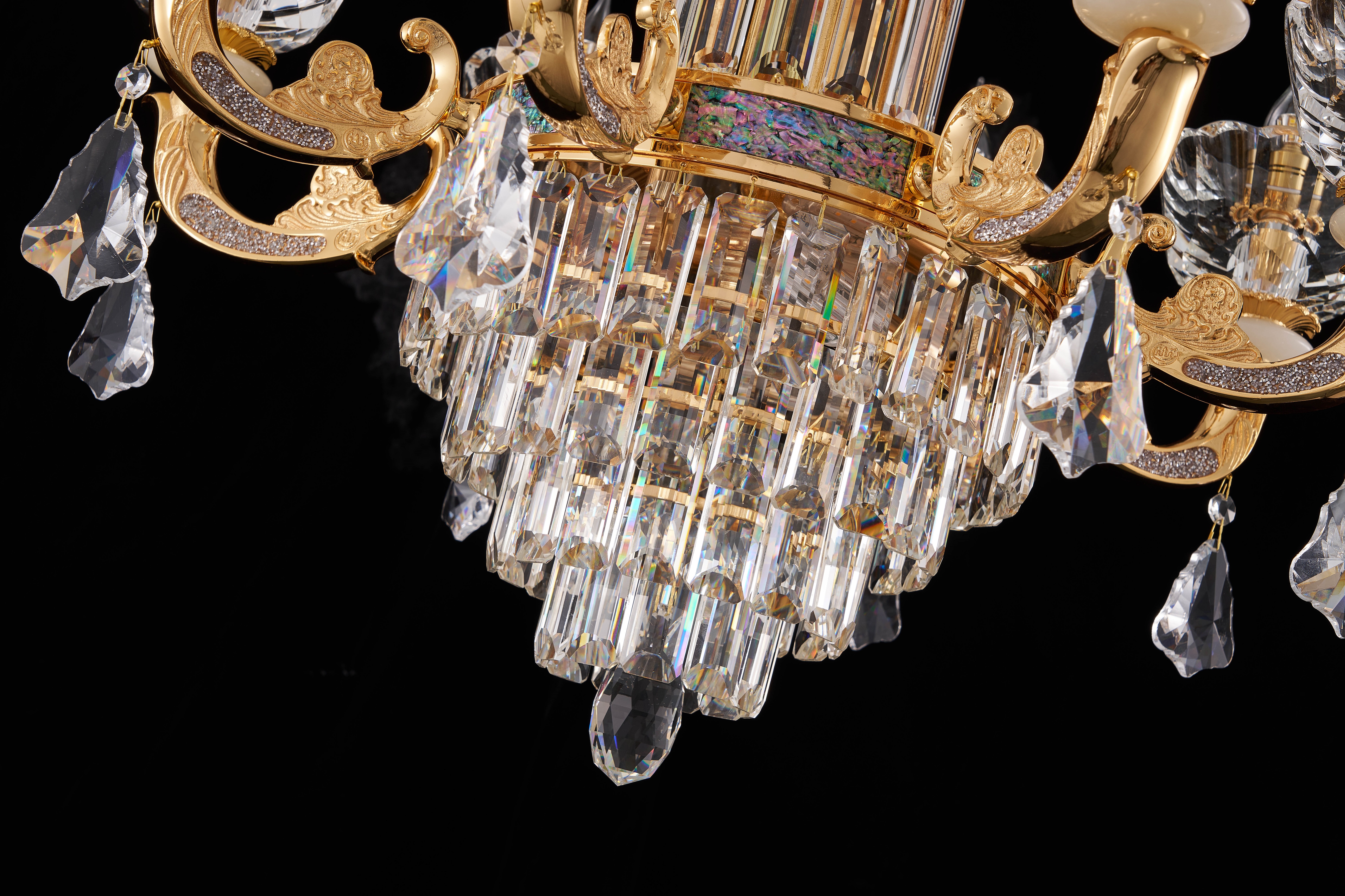 French Gold Brass & Crystal Chandelier for Villa Foyer