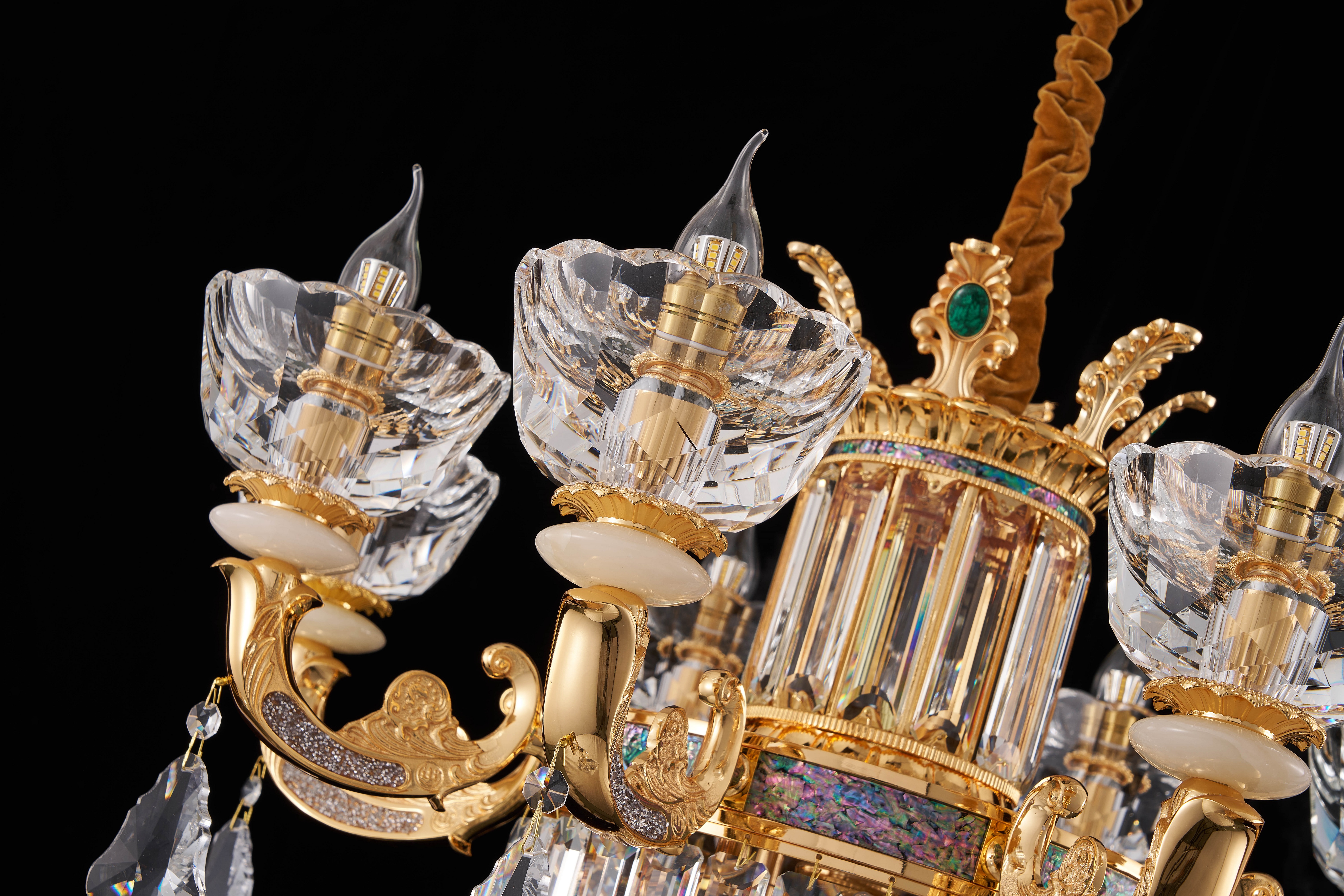 French Gold Brass & Crystal Chandelier for Villa Foyer