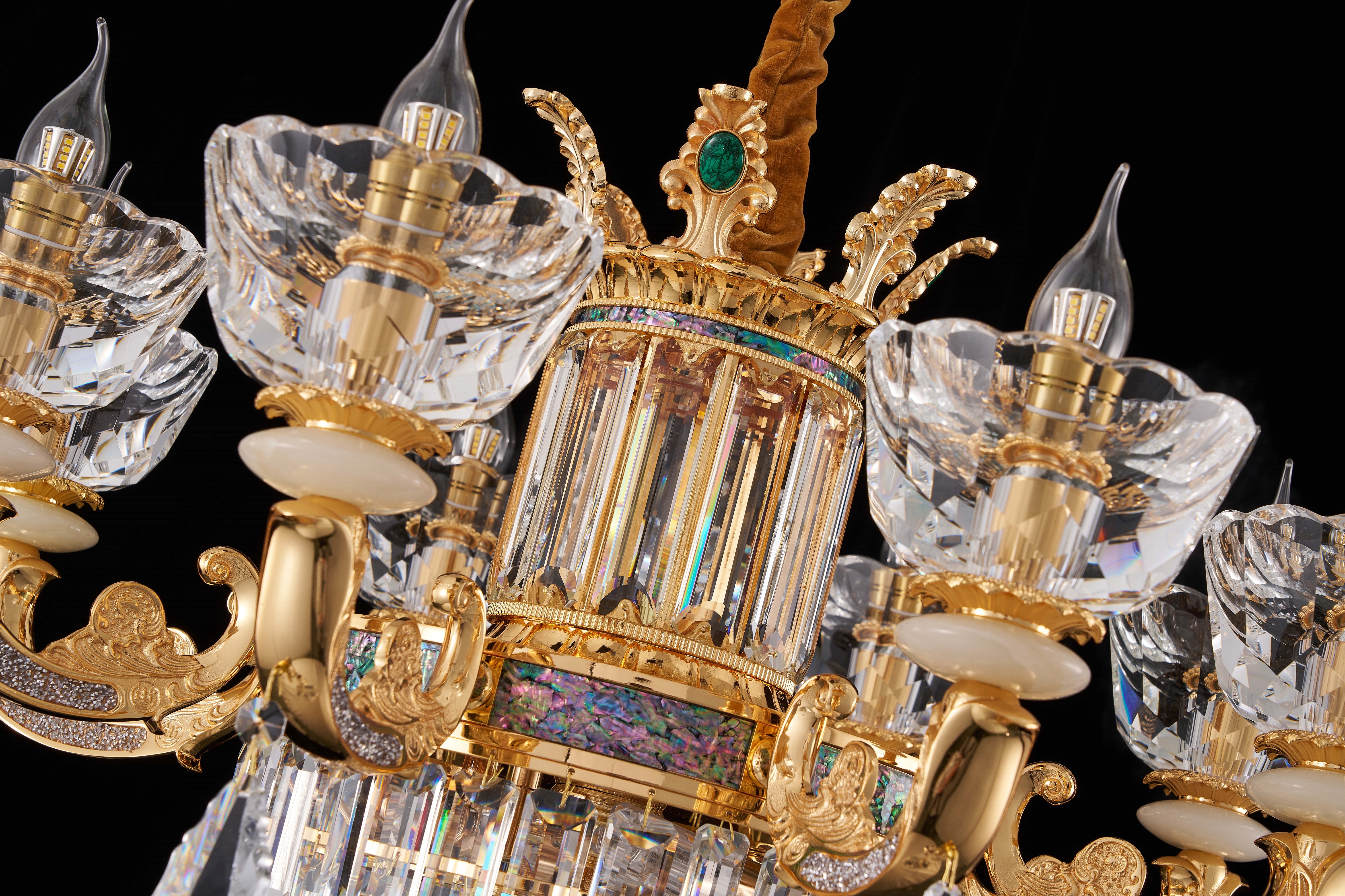 French Gold Brass & Crystal Chandelier for Villa Foyer