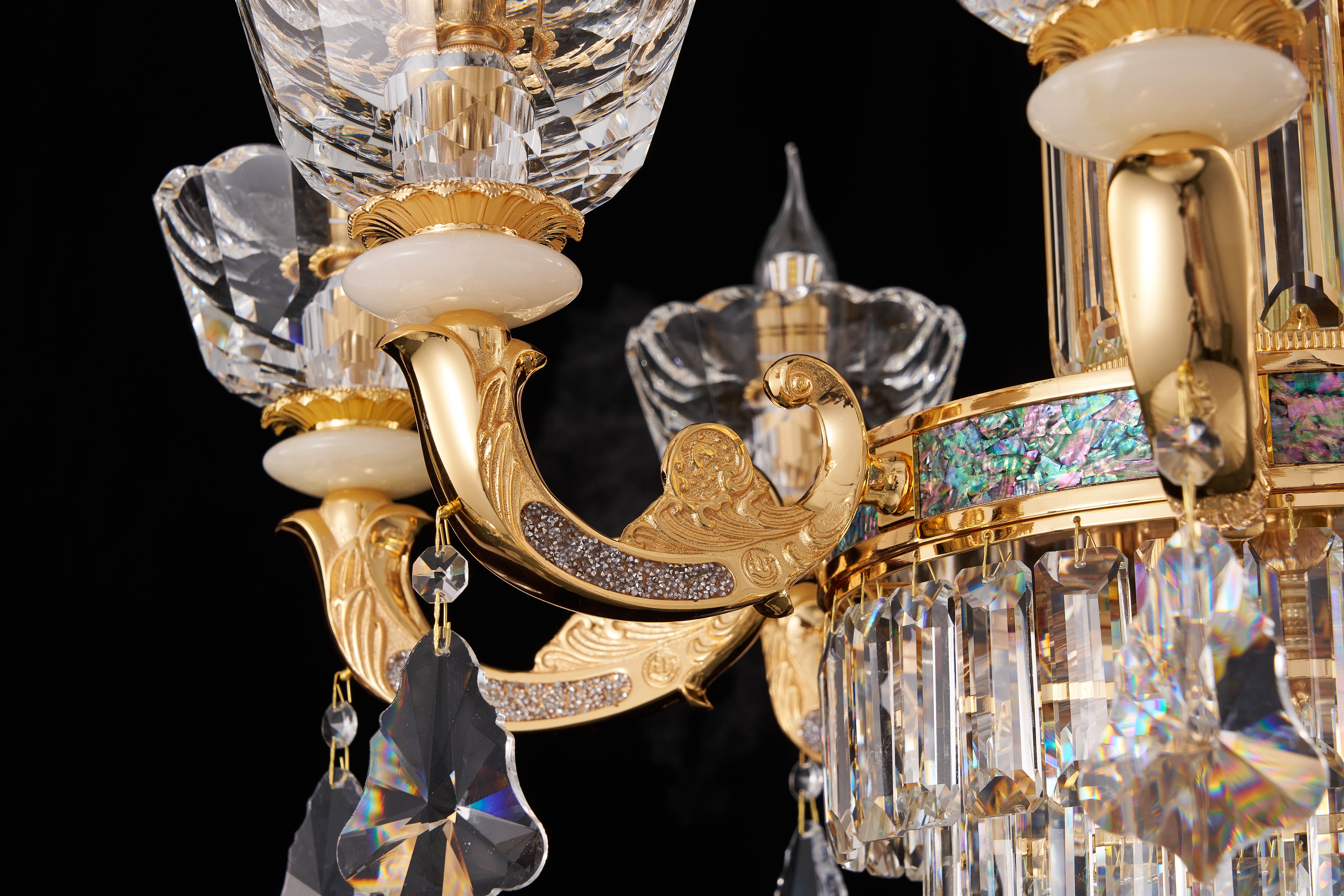 French Gold Brass & Crystal Chandelier for Villa Foyer