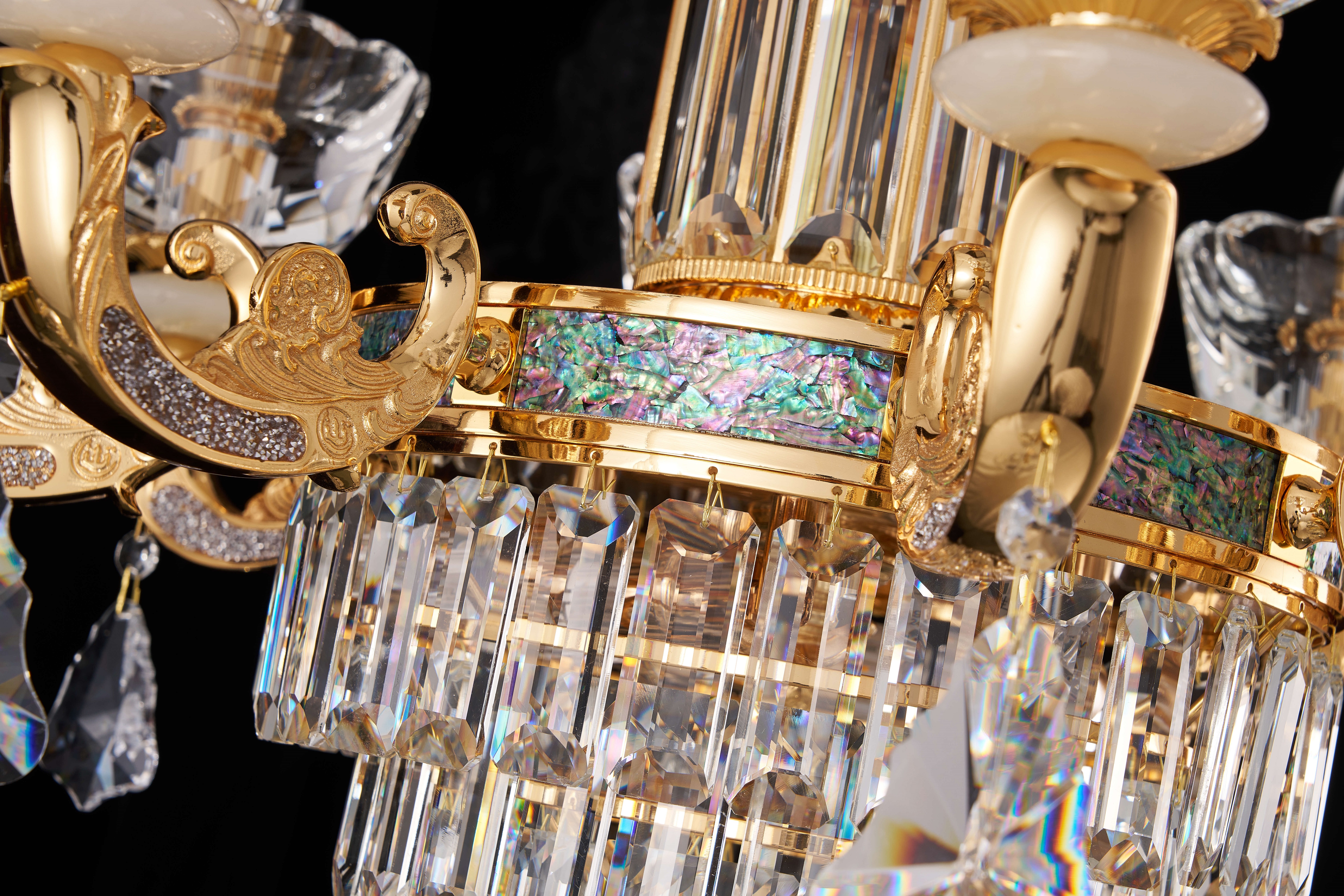 French Gold Brass & Crystal Chandelier for Villa Foyer