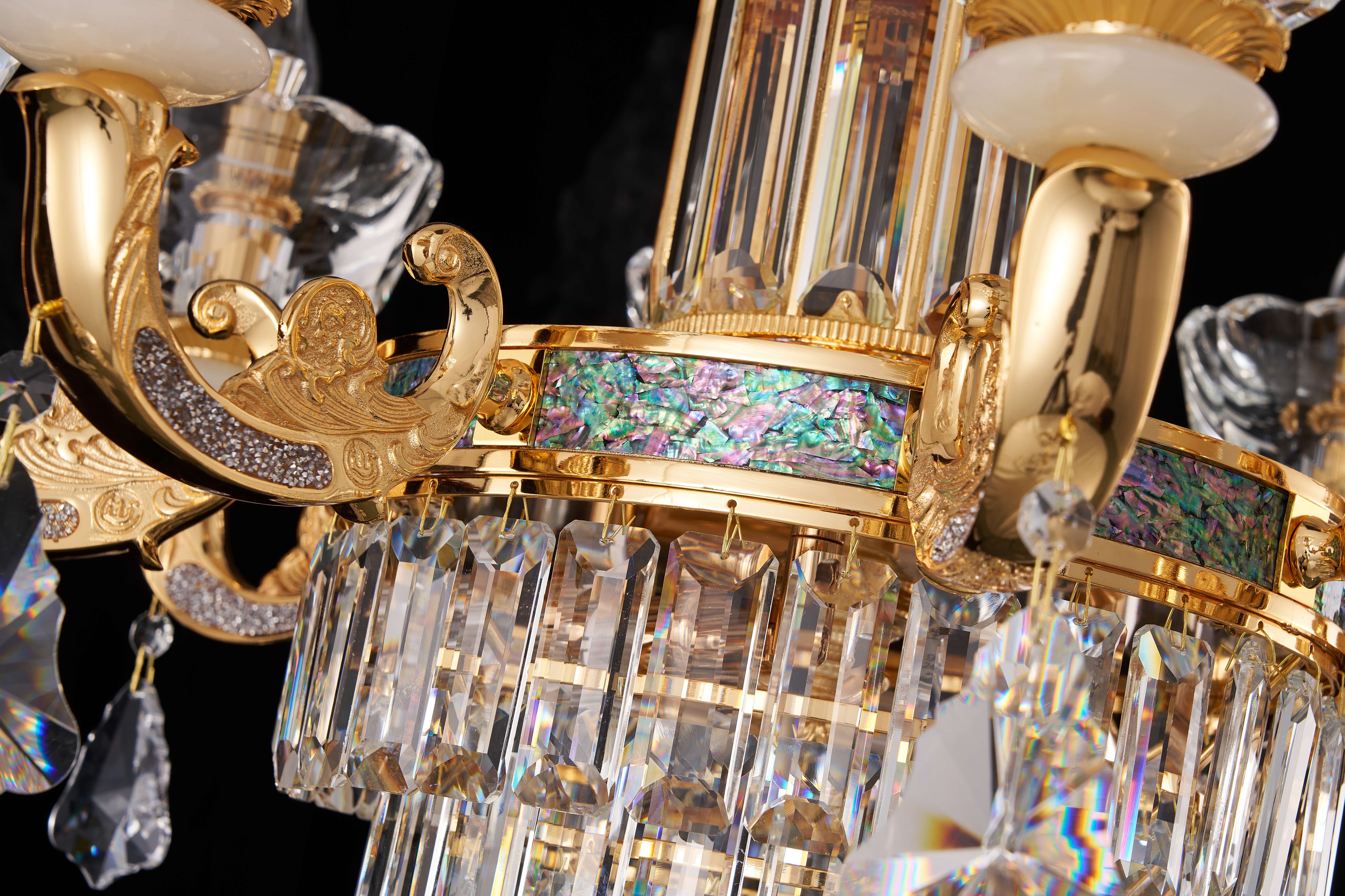 French Gold Brass & Crystal Chandelier for Villa Foyer
