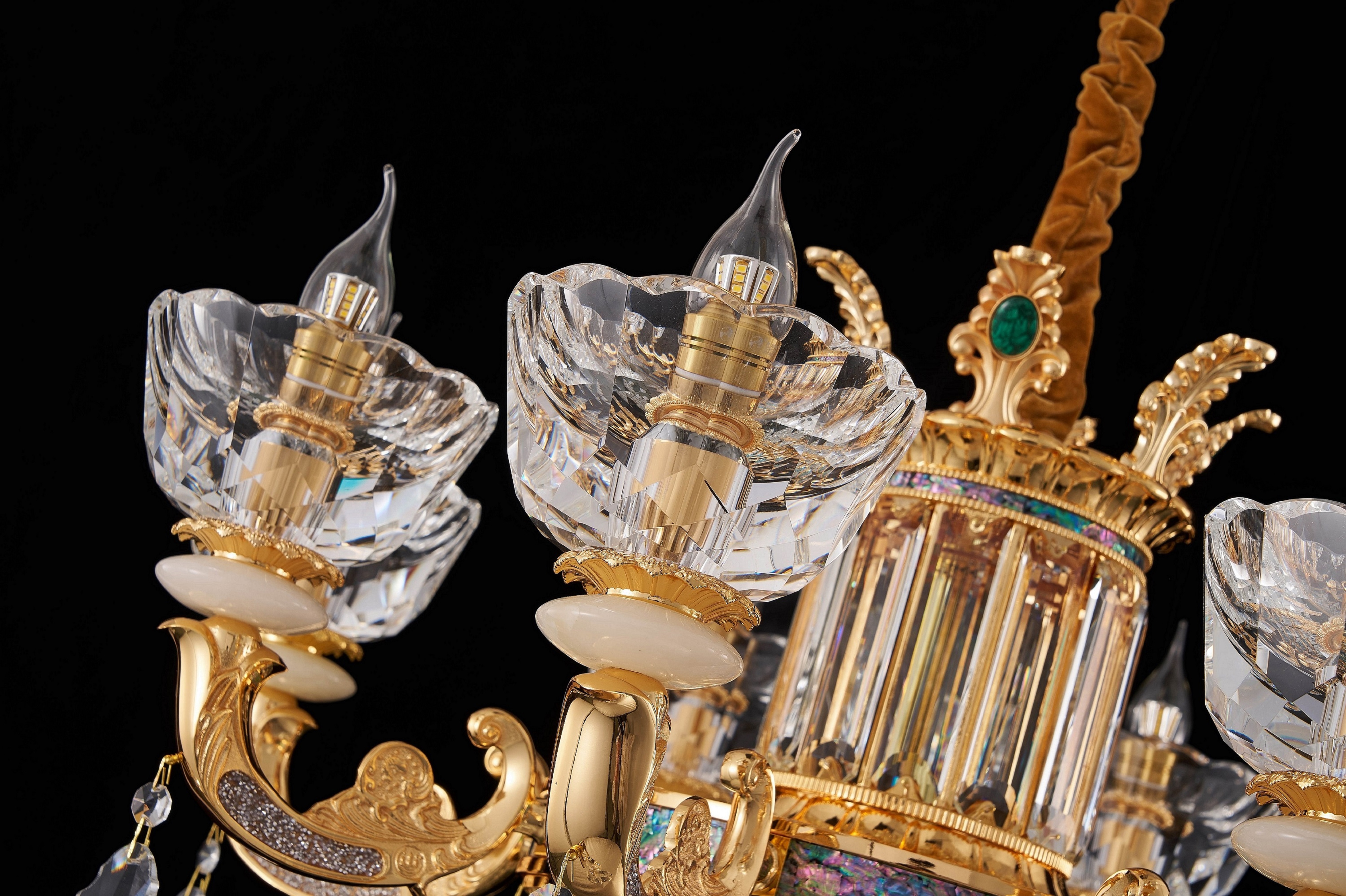 French Gold Brass & Crystal Chandelier for Villa Foyer