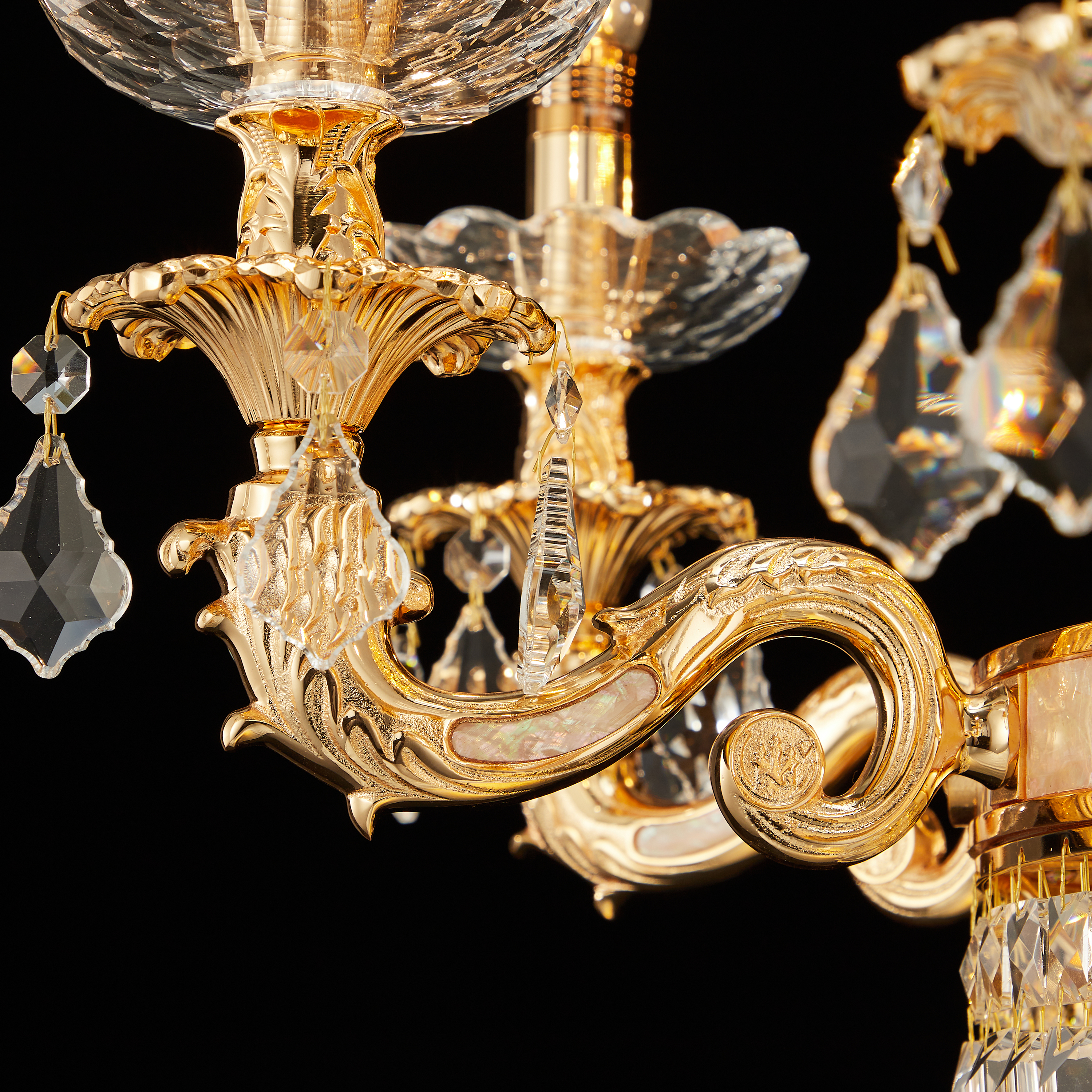 Long three layers staircase golden brass crystal chandelier
