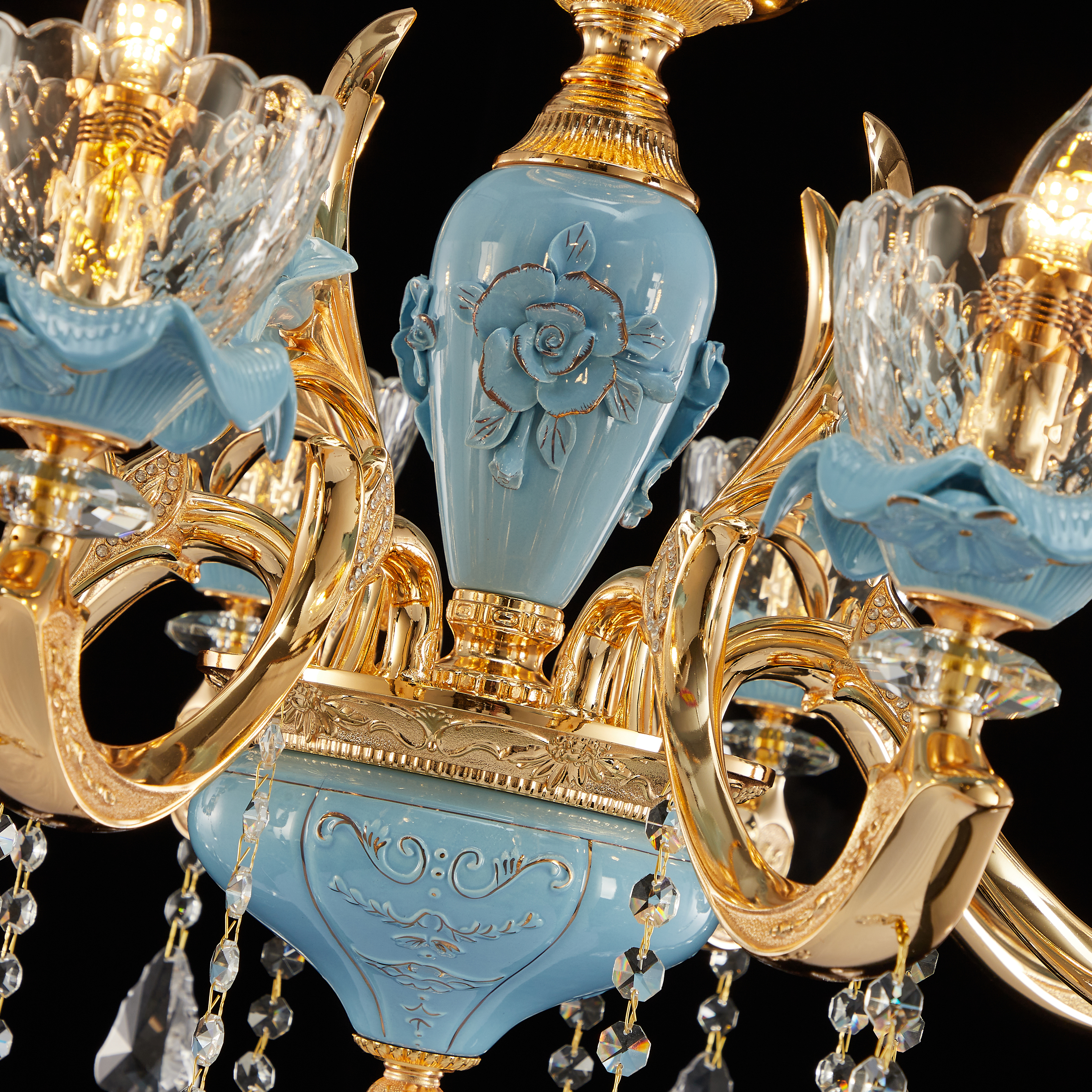 Blue ceramic 18 lights Chinese Style brass chandelier