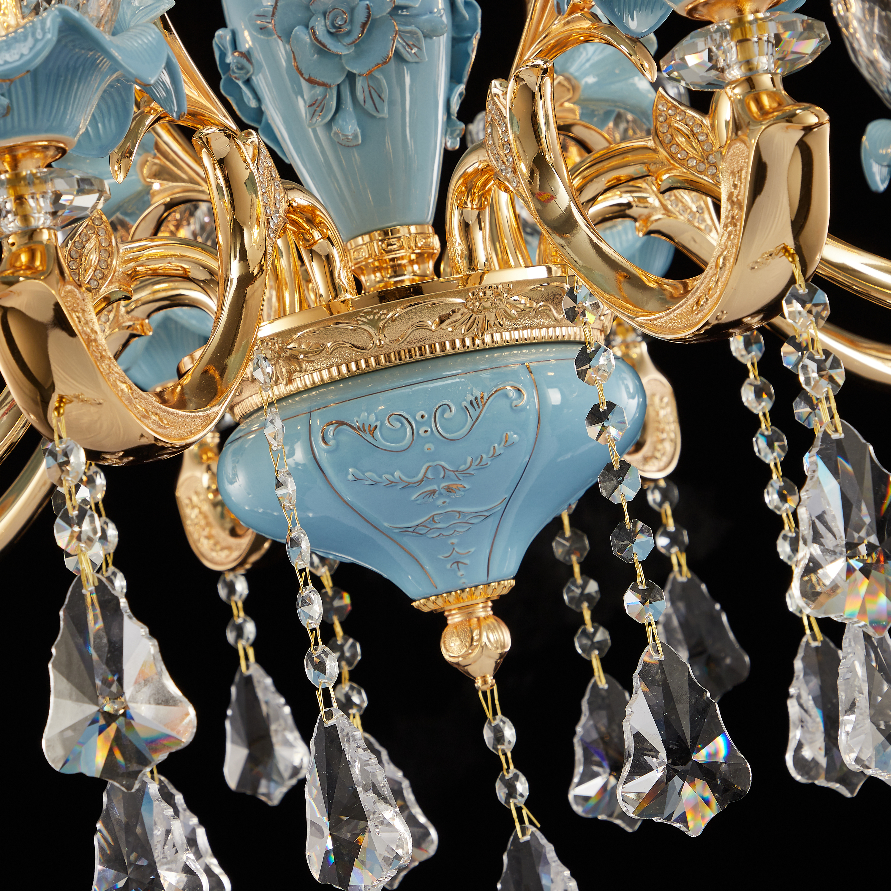 Blue ceramic 2 lights Chinese Style brass Wall sconce