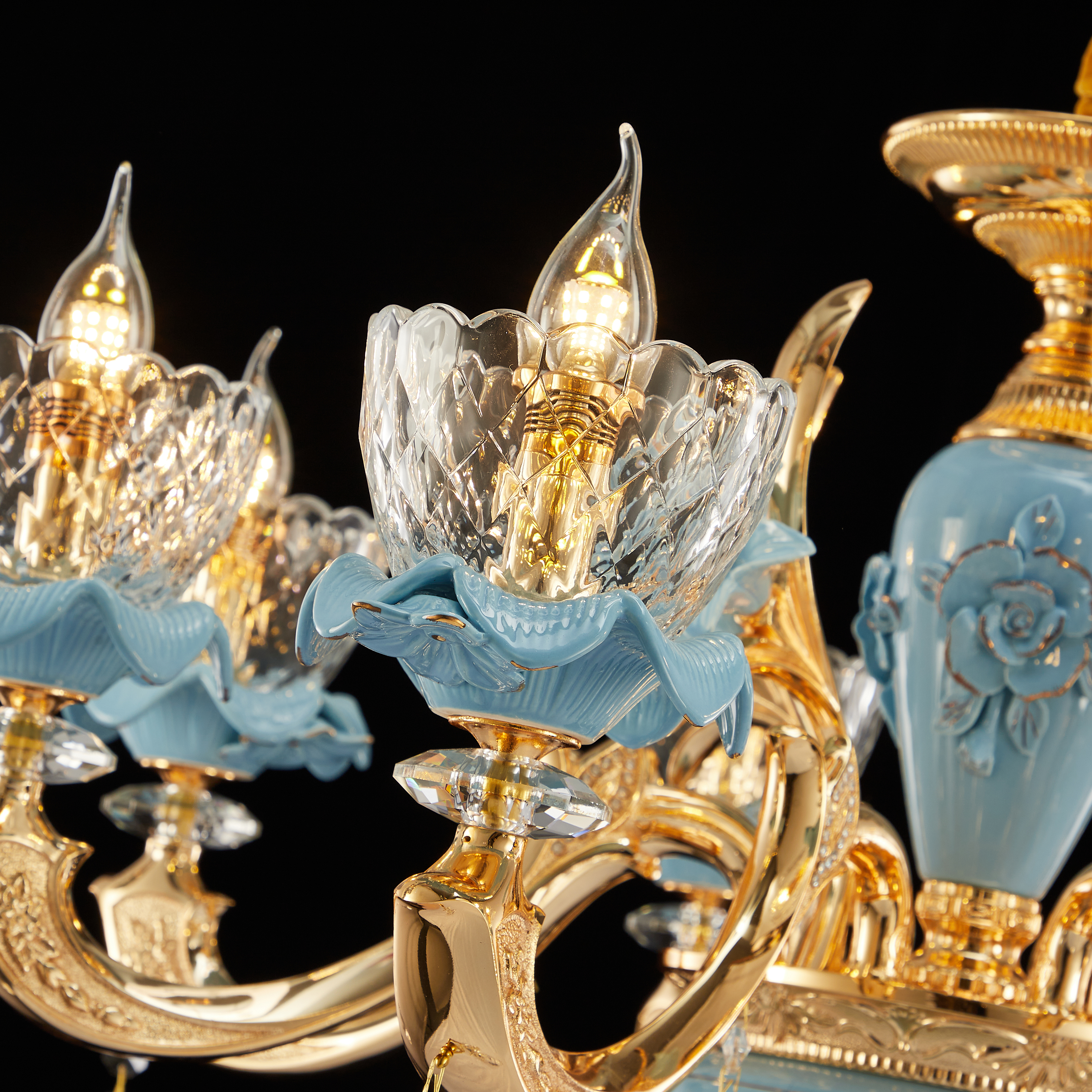 Blue ceramic 1 light Chinese Style brass Wall sconce