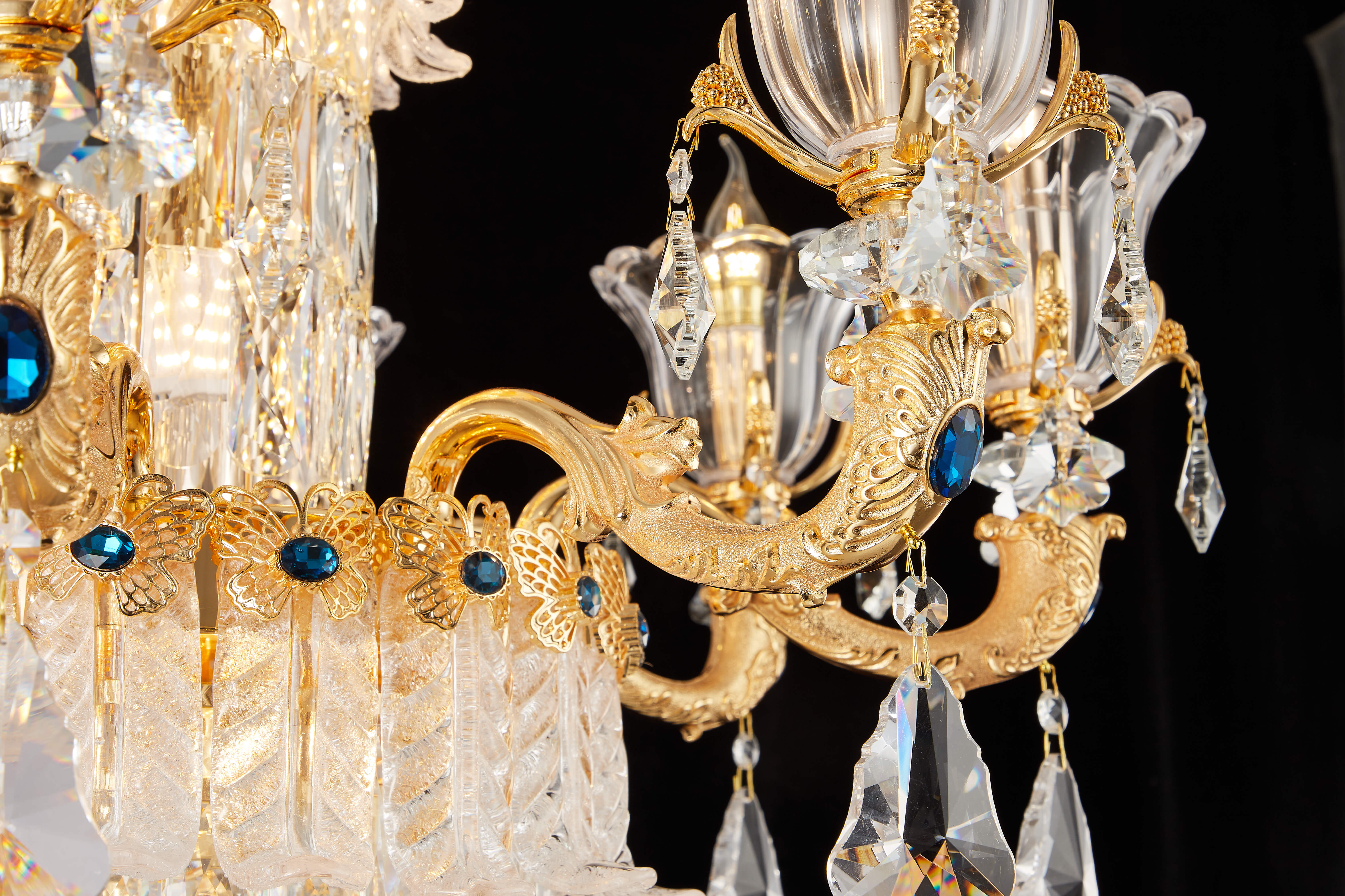 French Gold Brass Crystal Chandelier for Foyer & Dining Room
