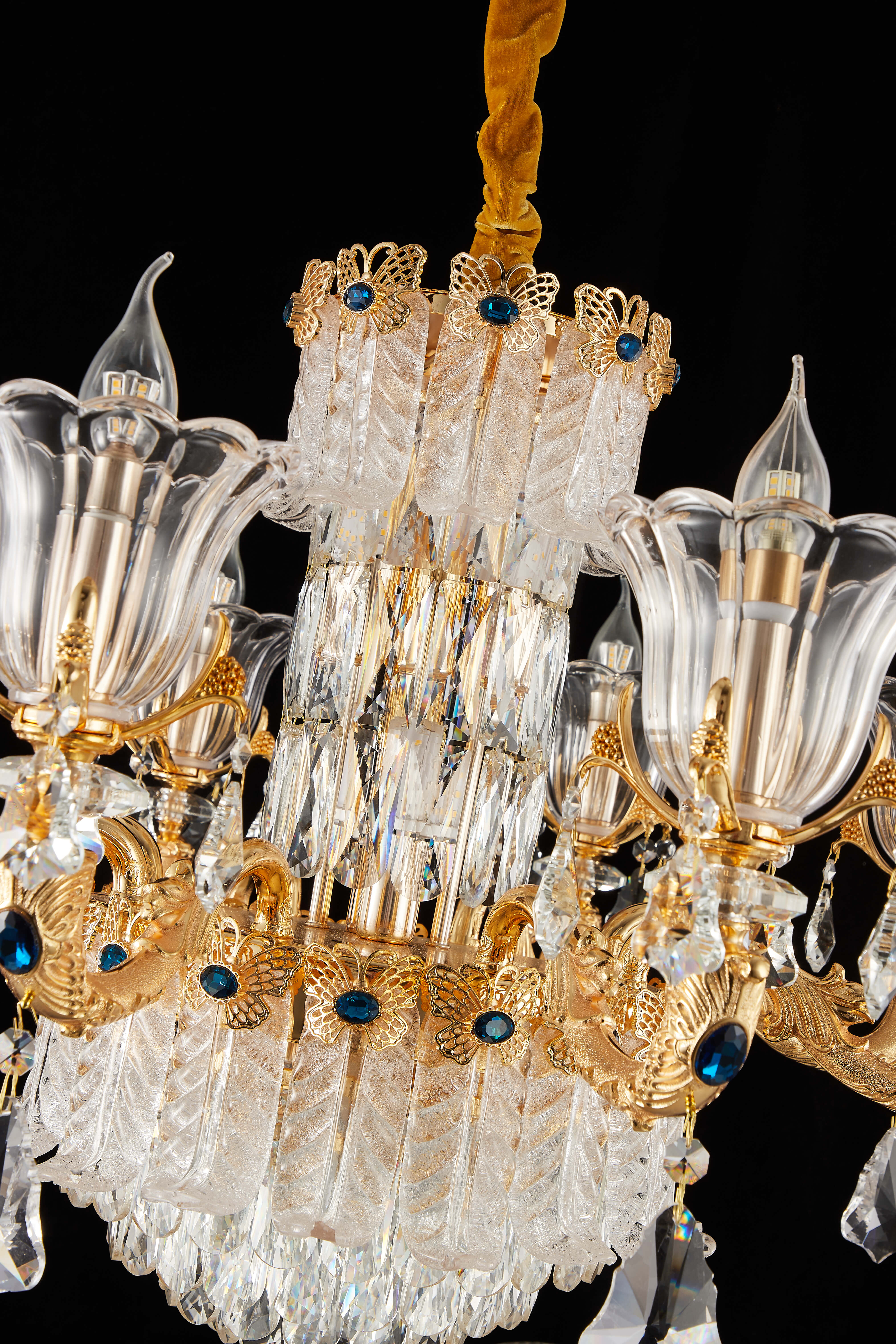 French Gold Brass Crystal Chandelier for Foyer & Dining Room