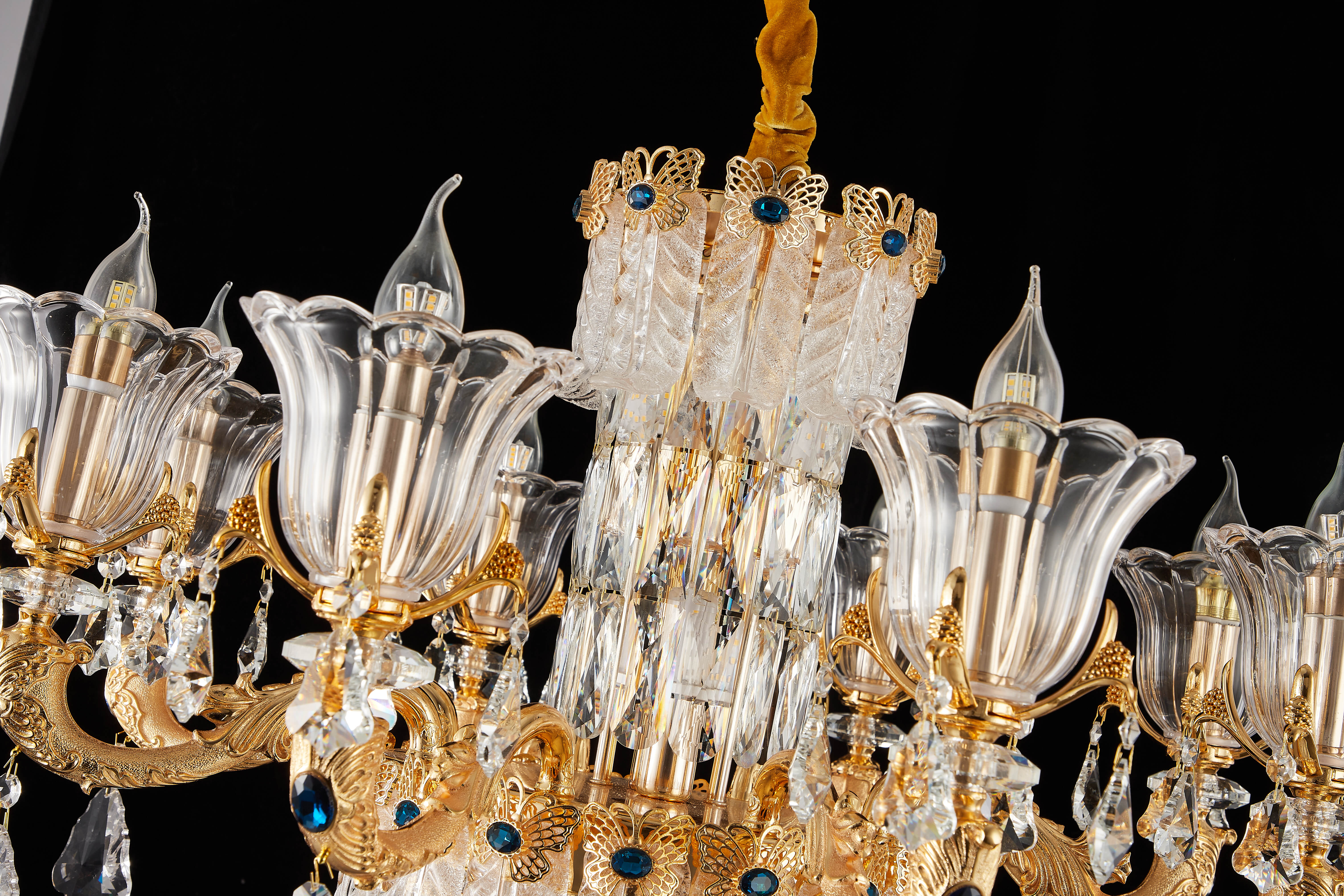 French Gold Brass Crystal Chandelier for Foyer & Dining Room