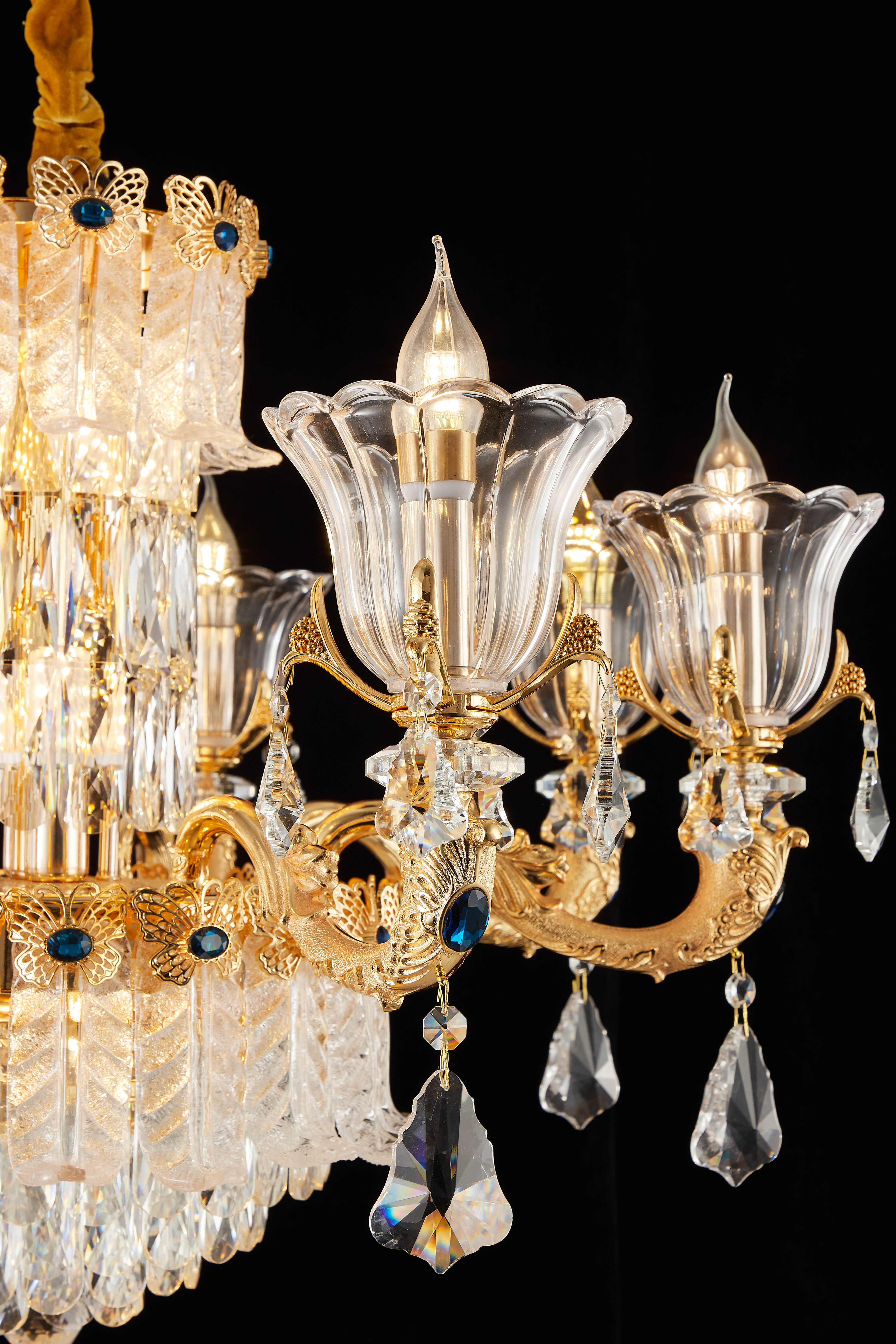 French Gold Brass Crystal Chandelier for Foyer & Dining Room