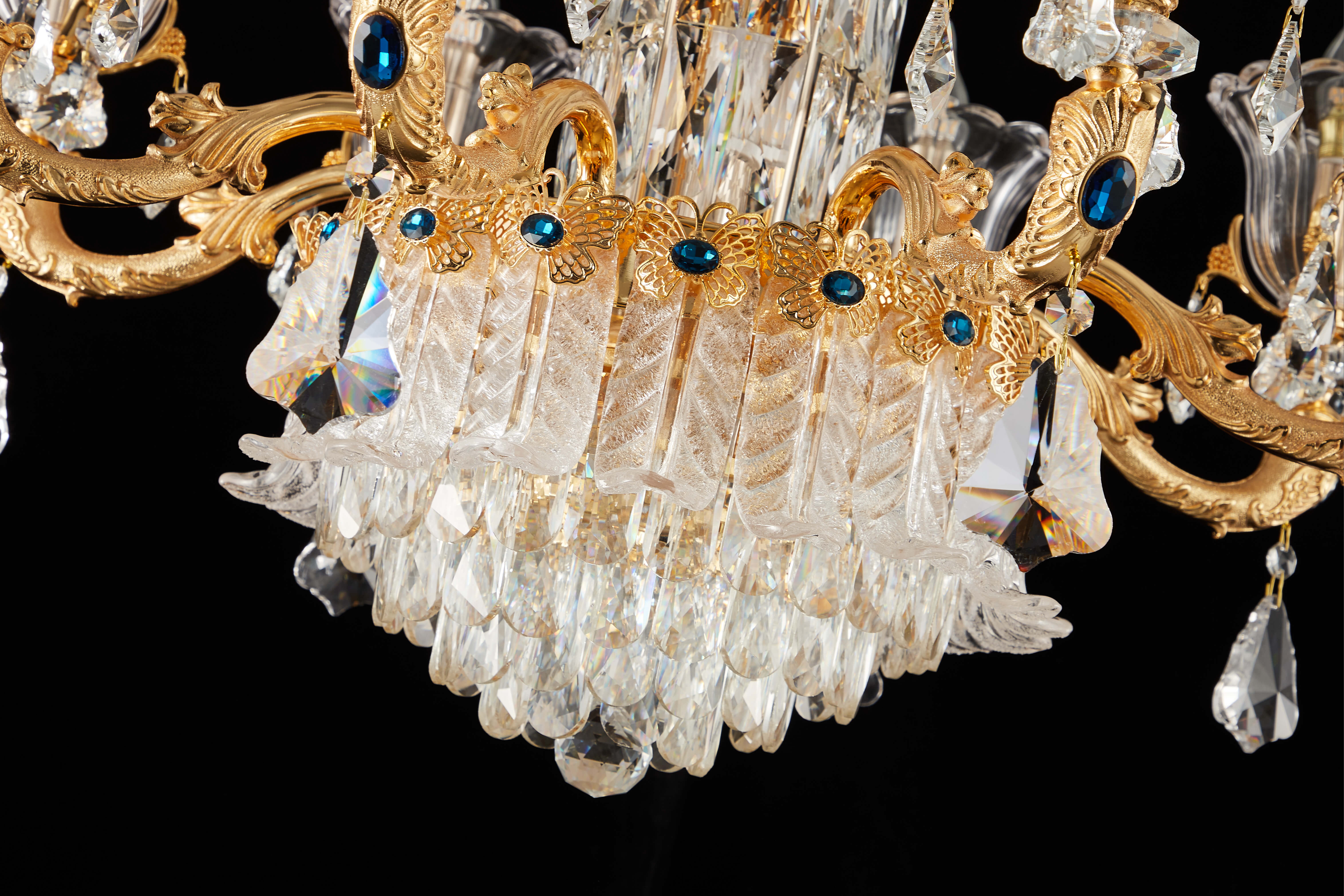 French Gold Brass Crystal Chandelier for Foyer & Dining Room