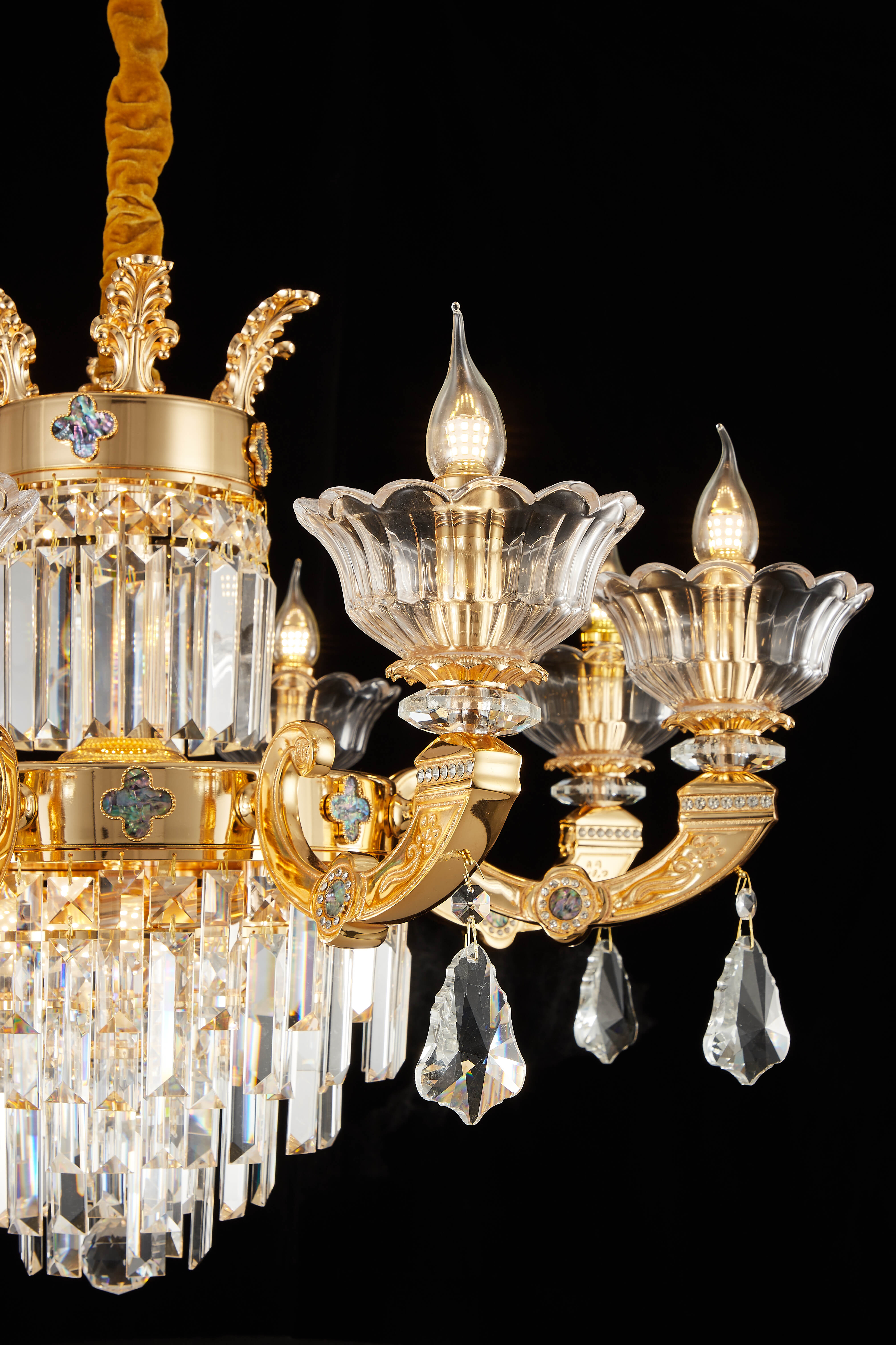 French Gold Brass Crystal Chandelier for Living & Dining Room