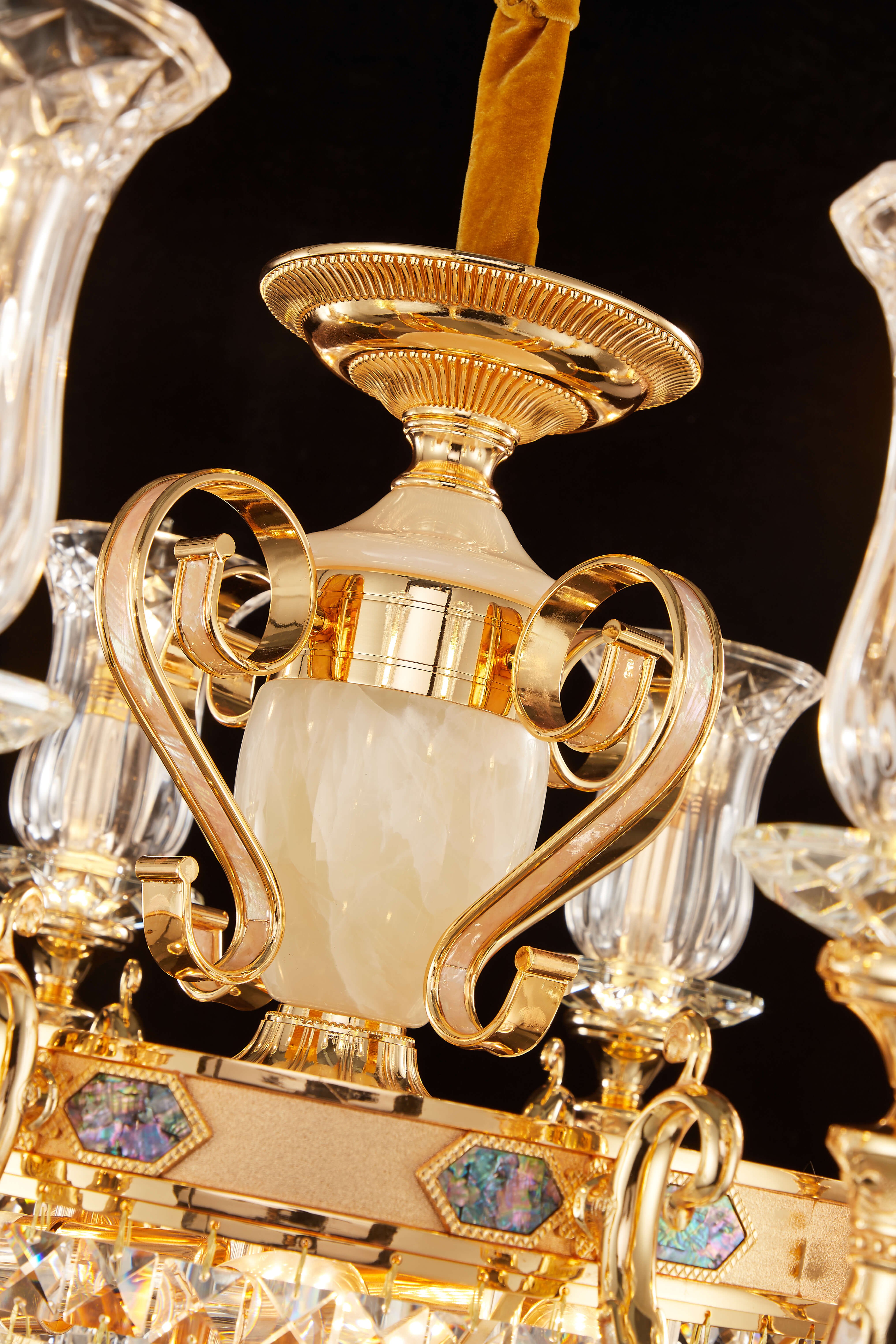 Gold Brass Crystal Chandelier for High Ceiling Entrance