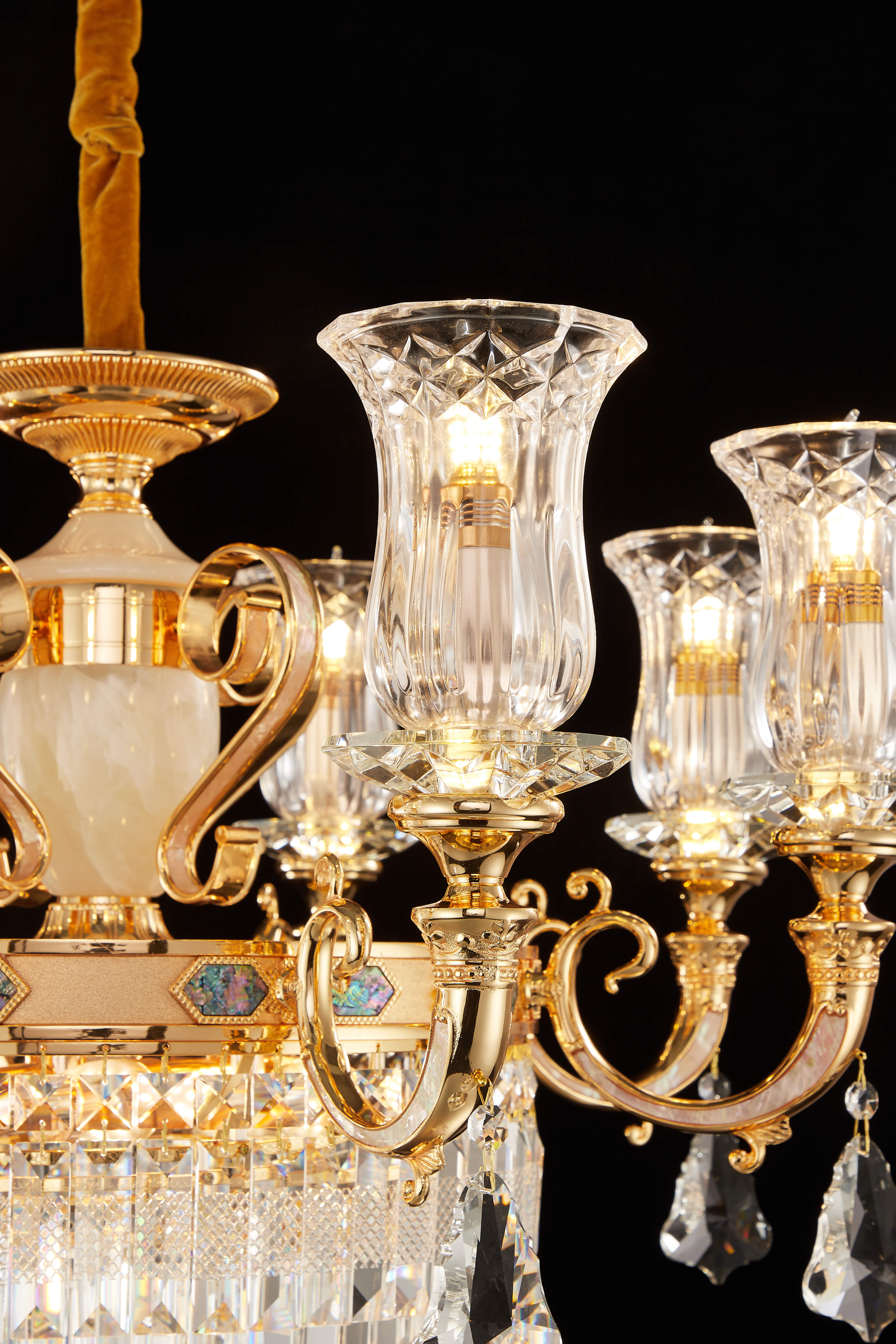 Gold Brass Crystal Chandelier for High Ceiling Entrance