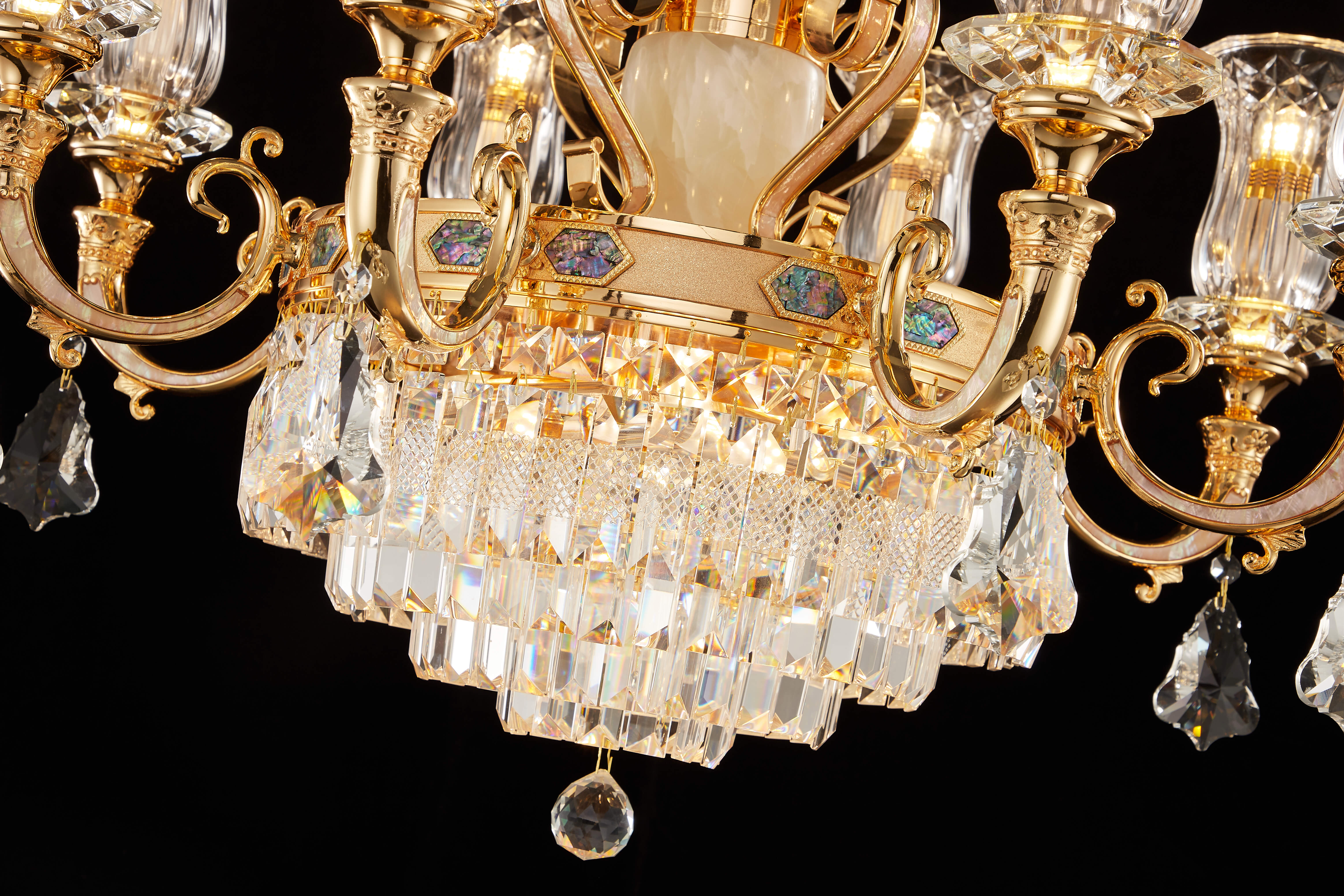 Gold Brass Crystal Chandelier for High Ceiling Entrance