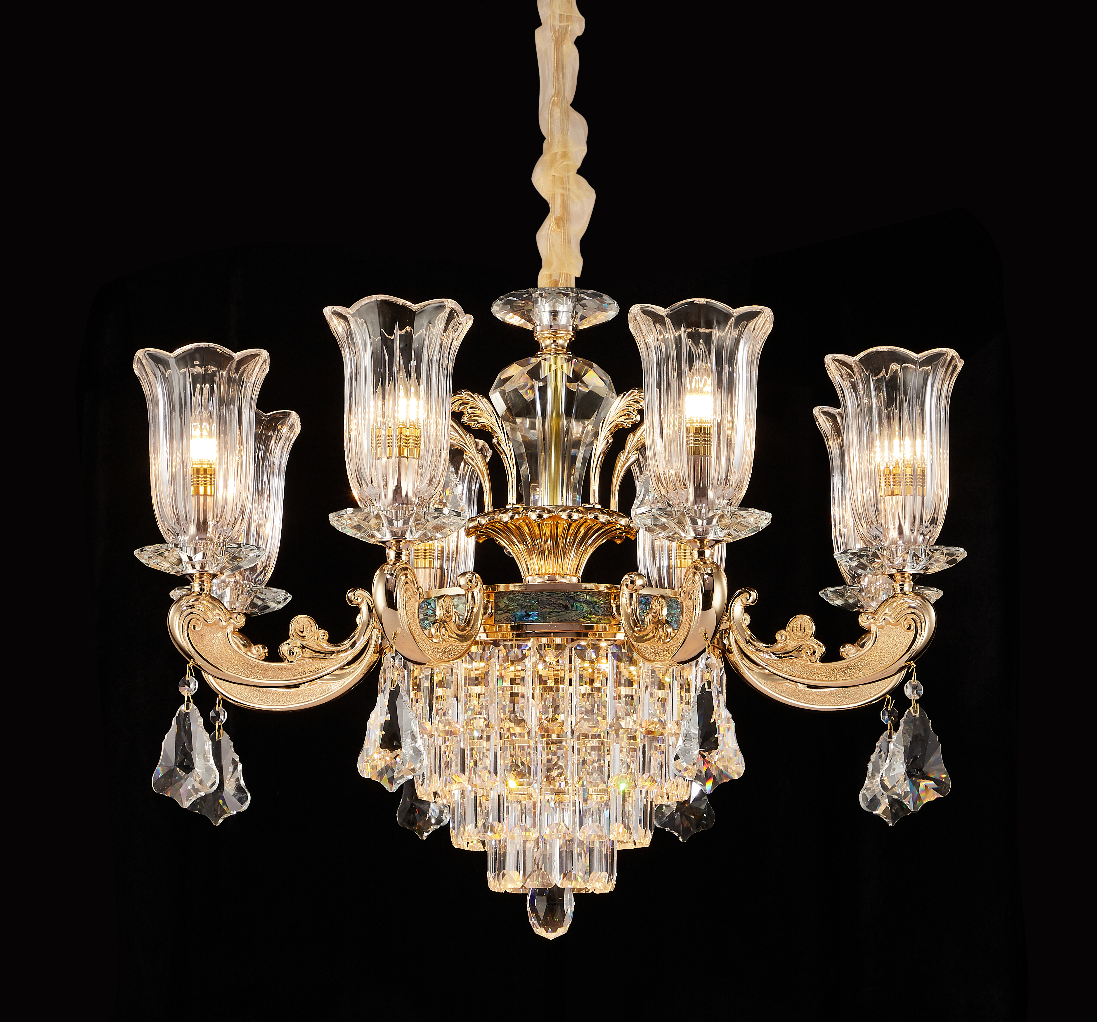 European Gold Brass Crystal Chandelier for Villa & Hotel