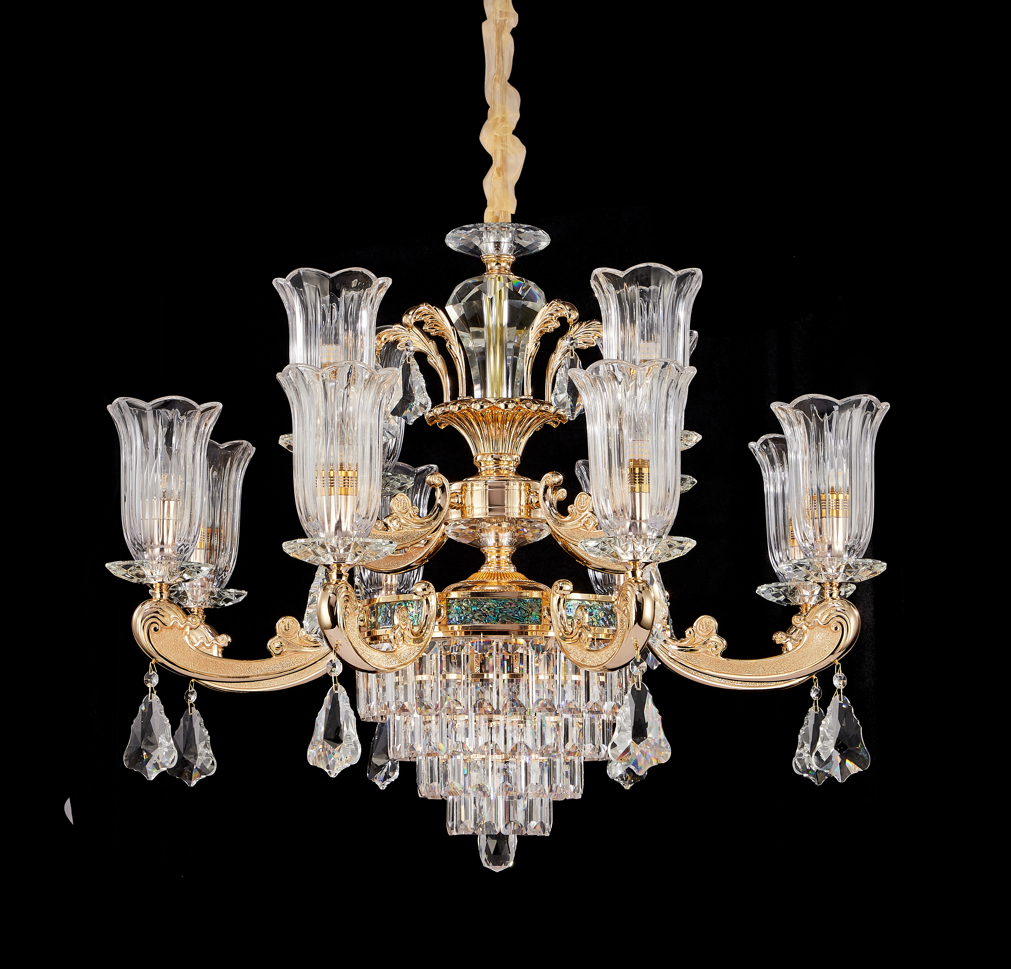 European Gold Brass Crystal Chandelier for Villa & Hotel