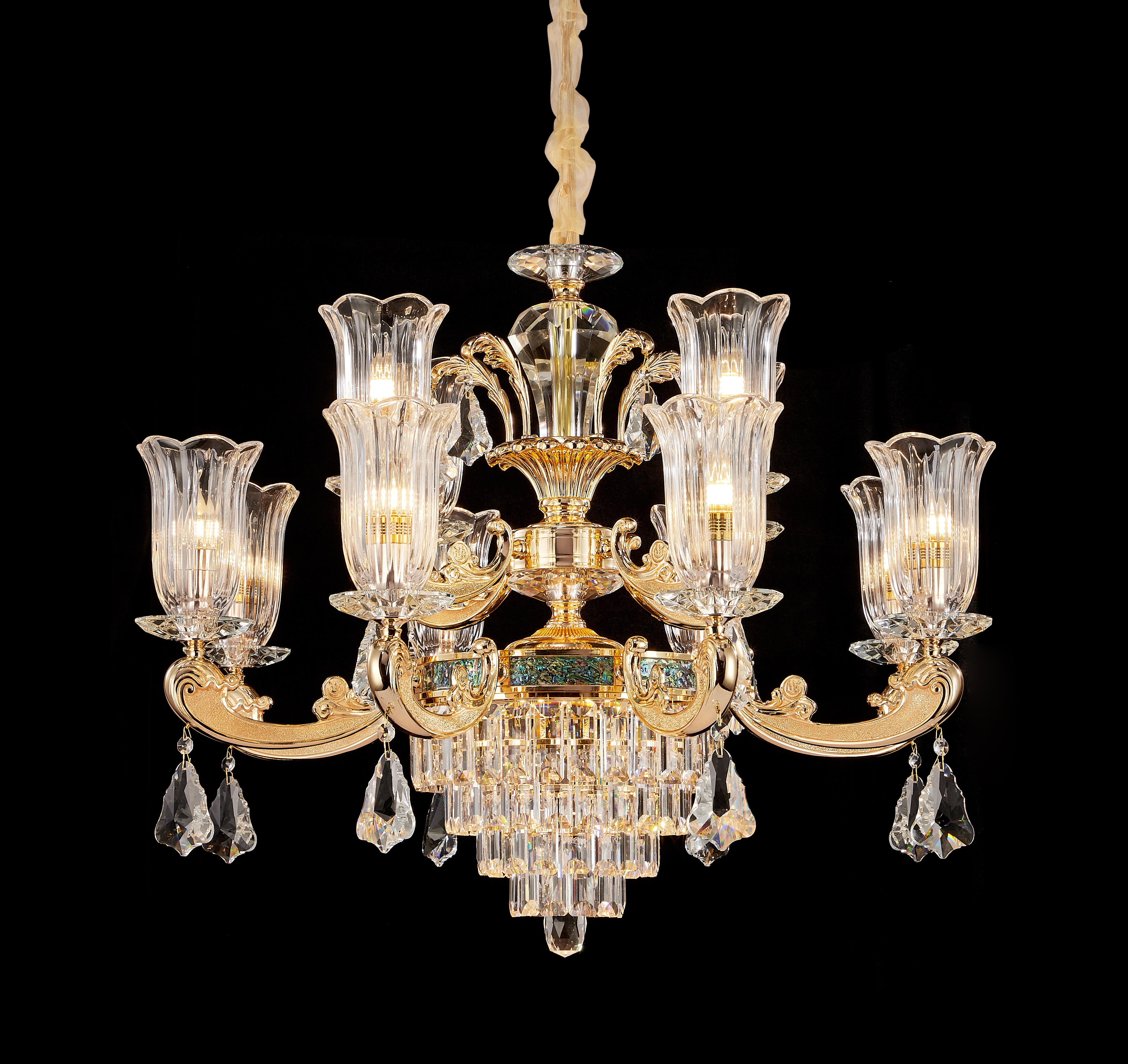 European Gold Brass Crystal Chandelier for Villa & Hotel