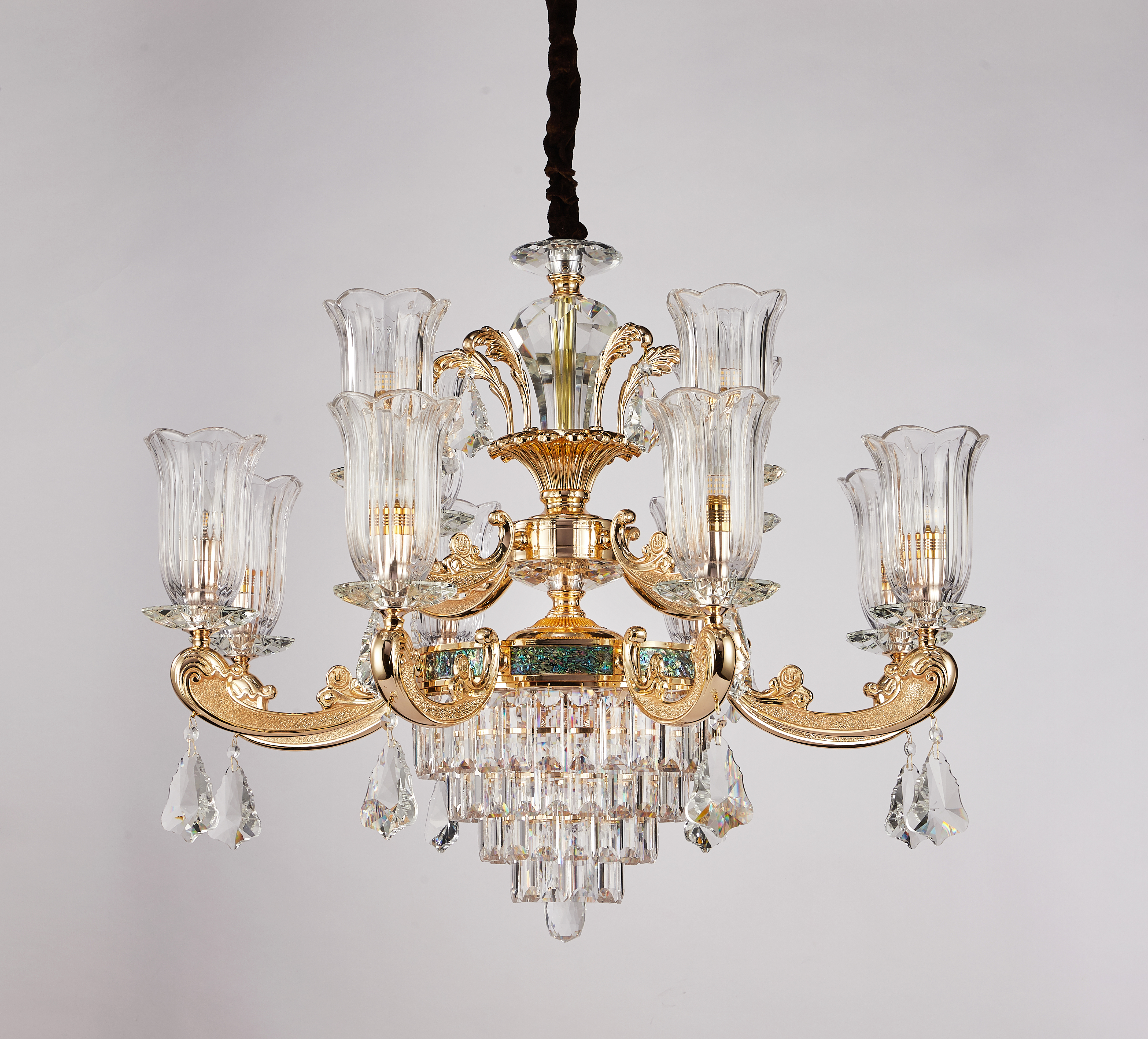 European Gold Brass Crystal Chandelier for Villa & Hotel