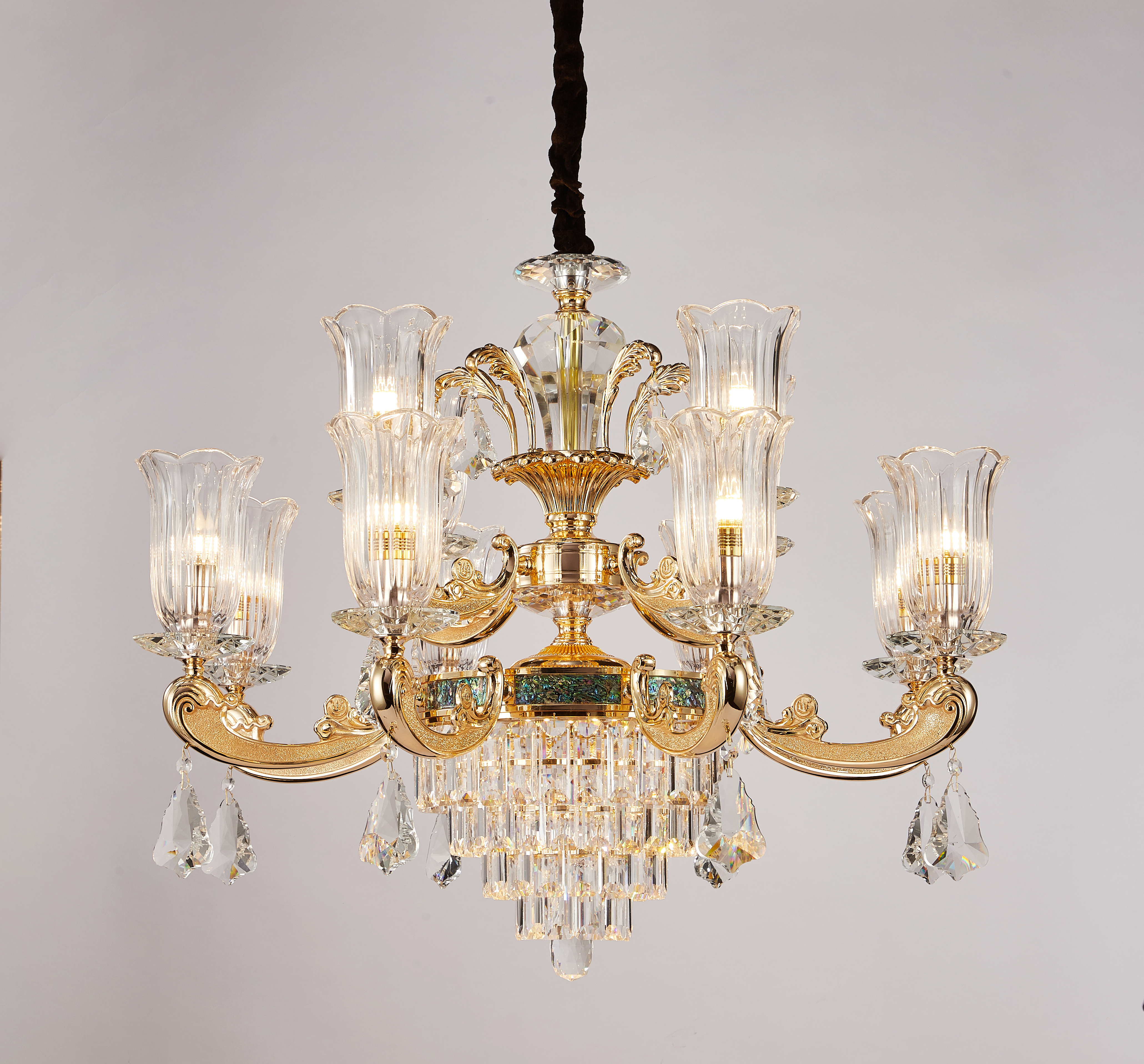 European Gold Brass Crystal Chandelier for Villa & Hotel