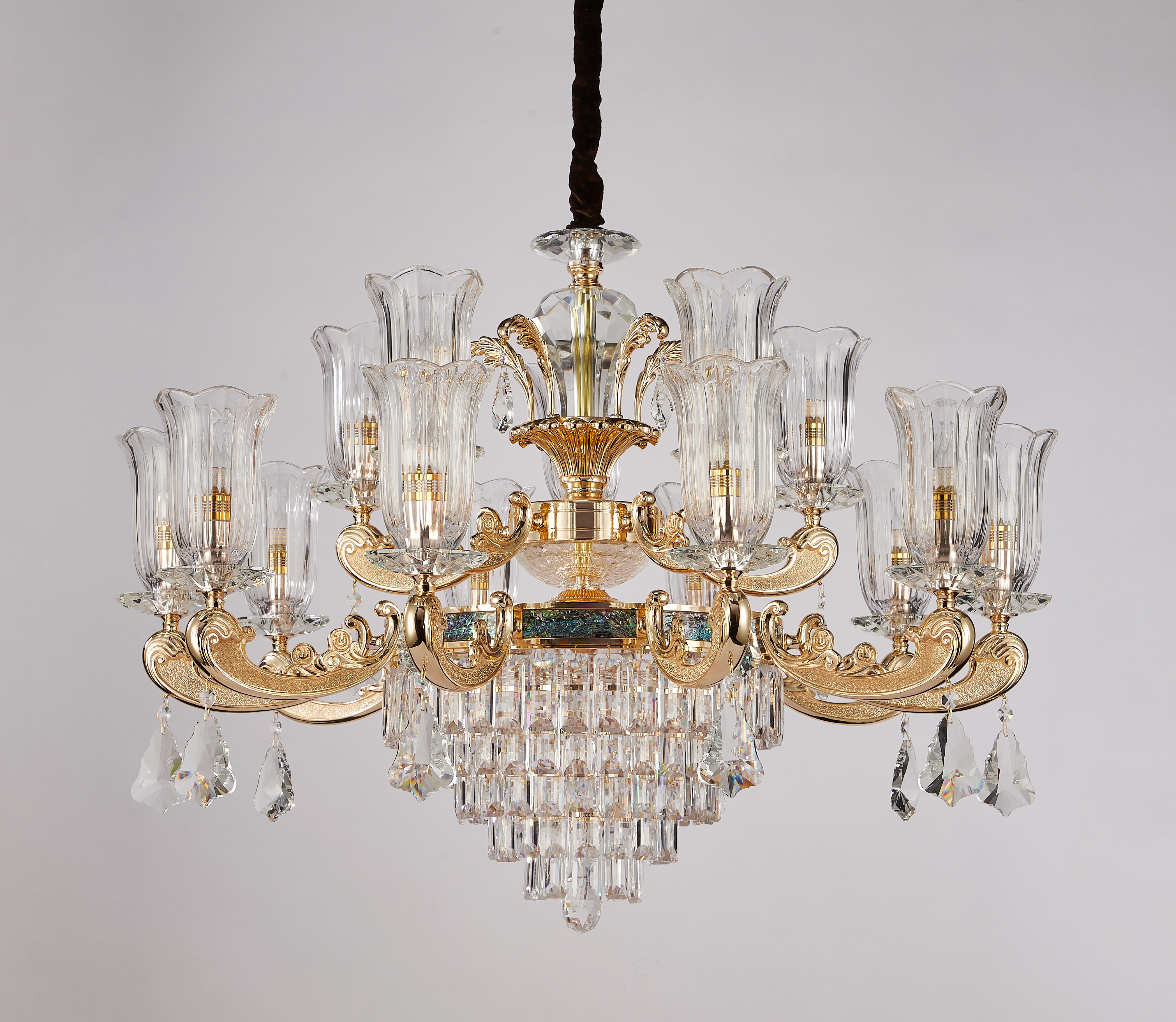 European Gold Brass Crystal Chandelier for Villa & Hotel