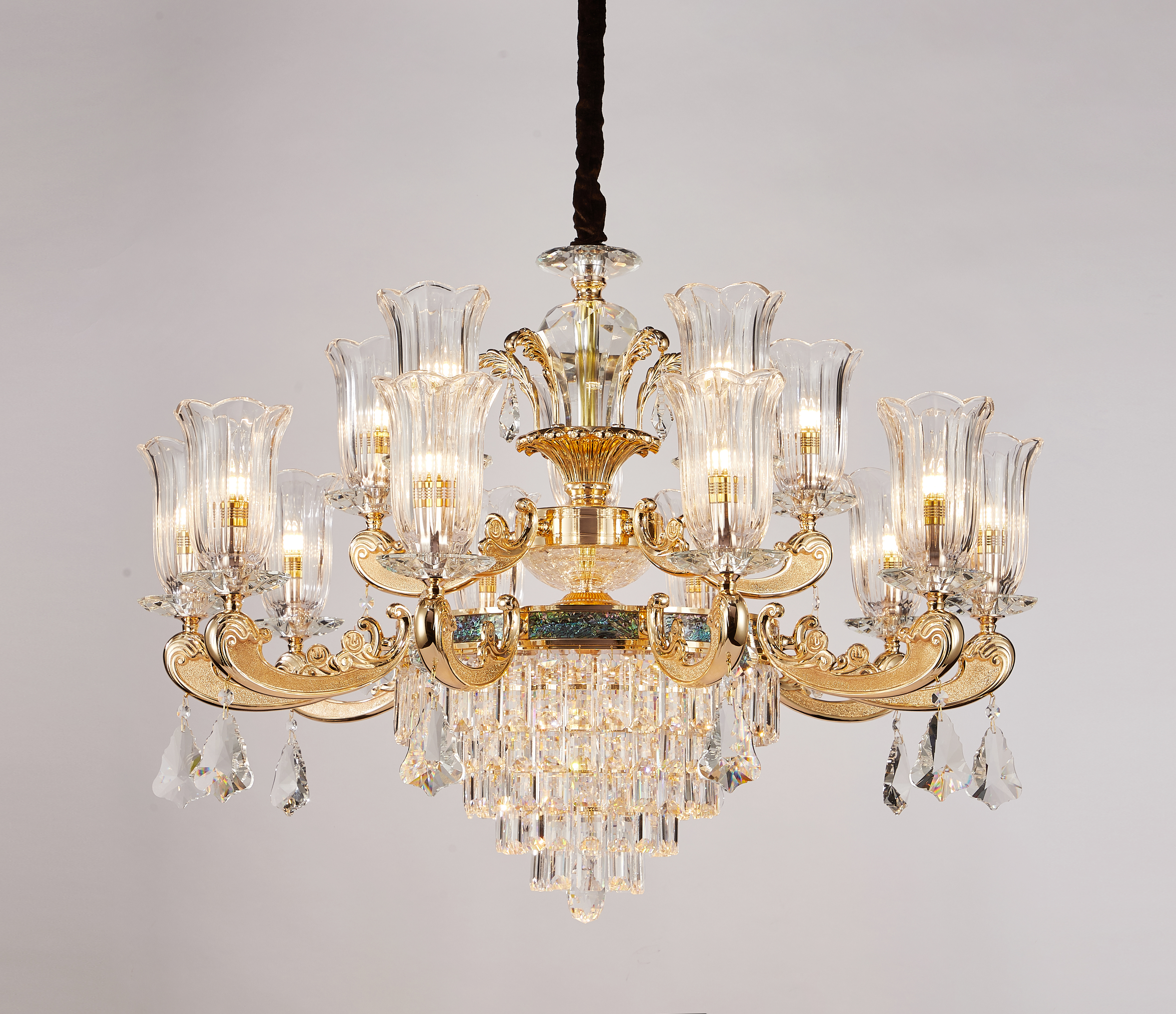 European Gold Brass Crystal Chandelier for Villa & Hotel