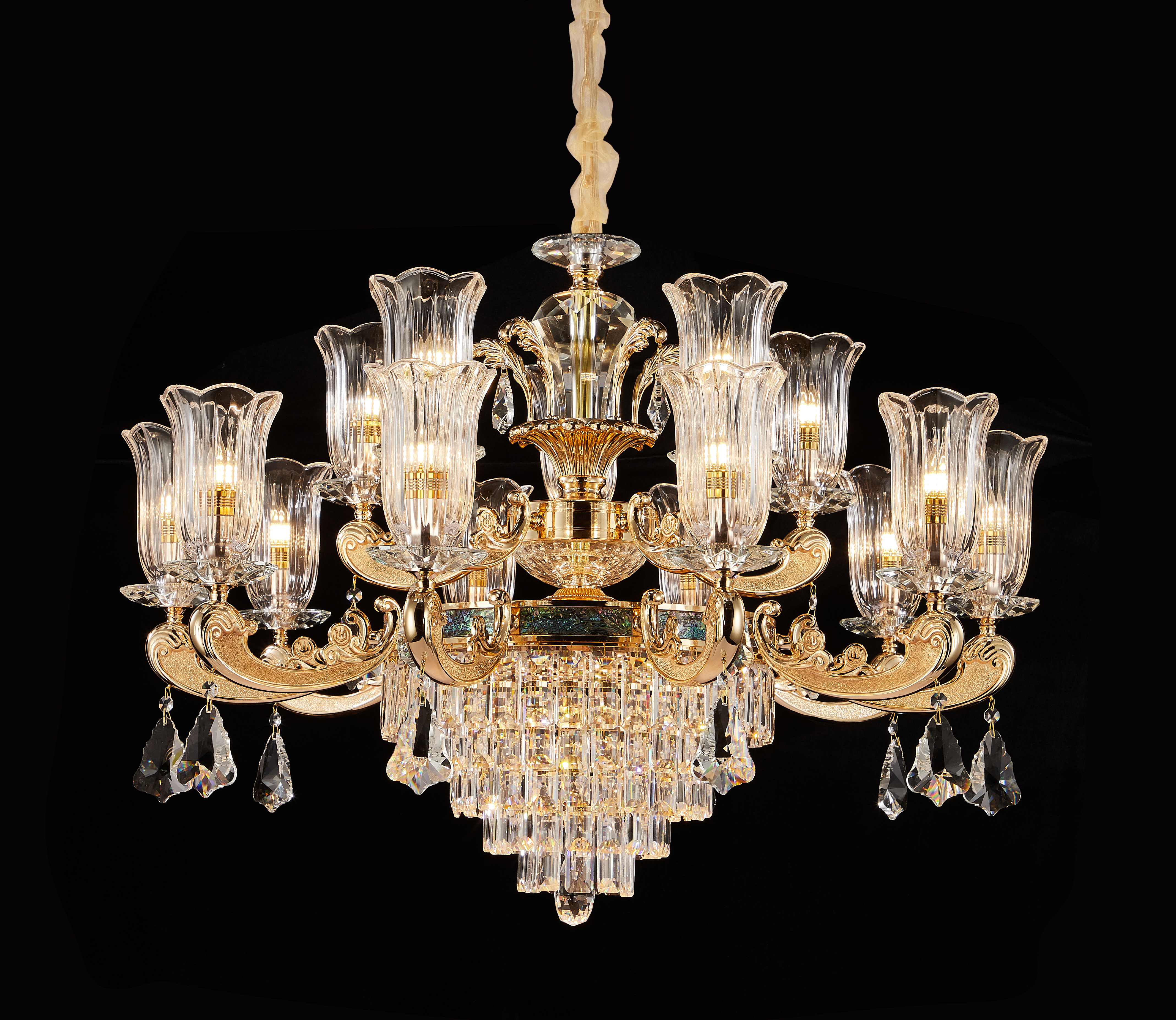 European Gold Brass Crystal Chandelier for Villa & Hotel