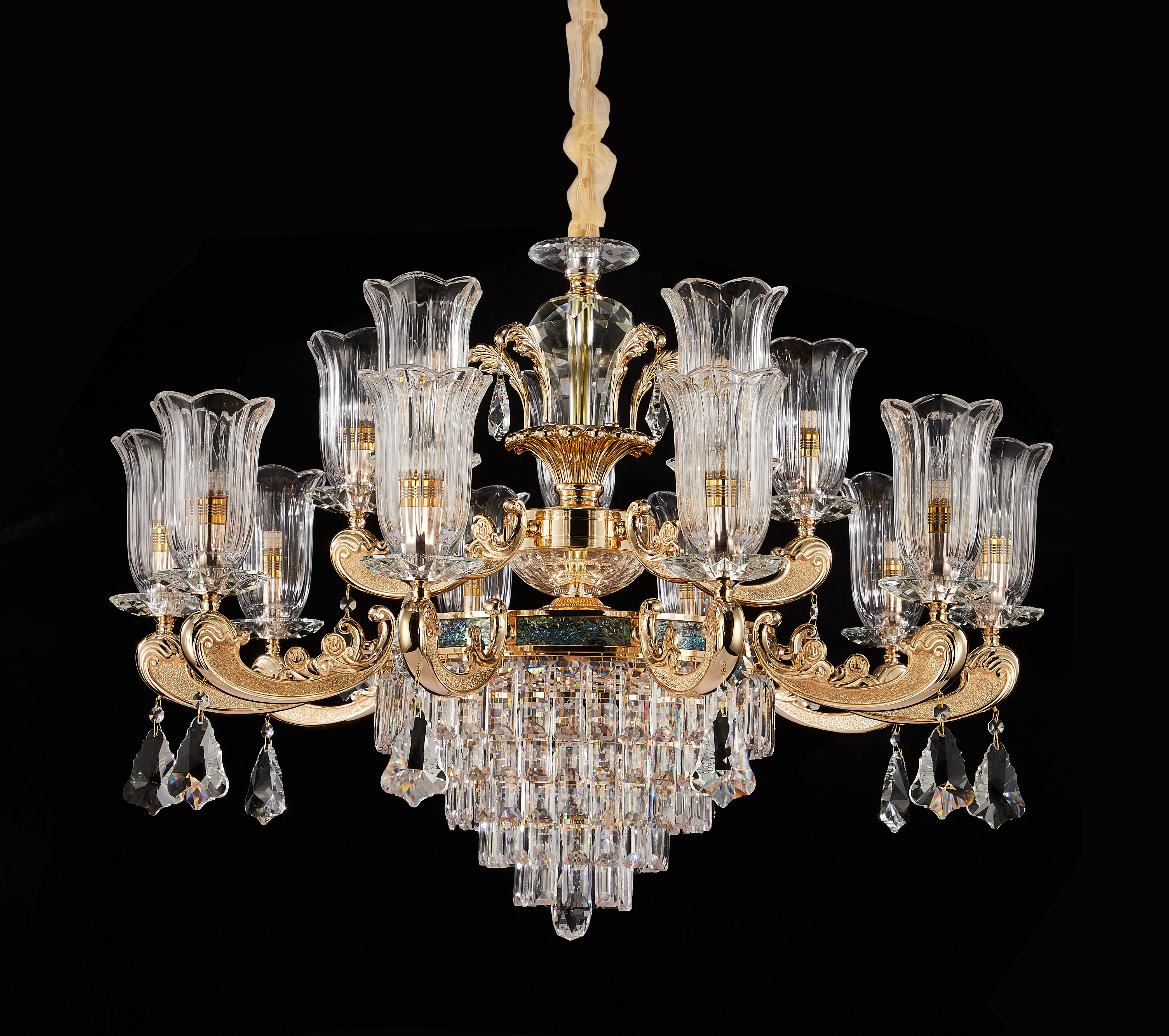 European Gold Brass Crystal Chandelier for Villa & Hotel