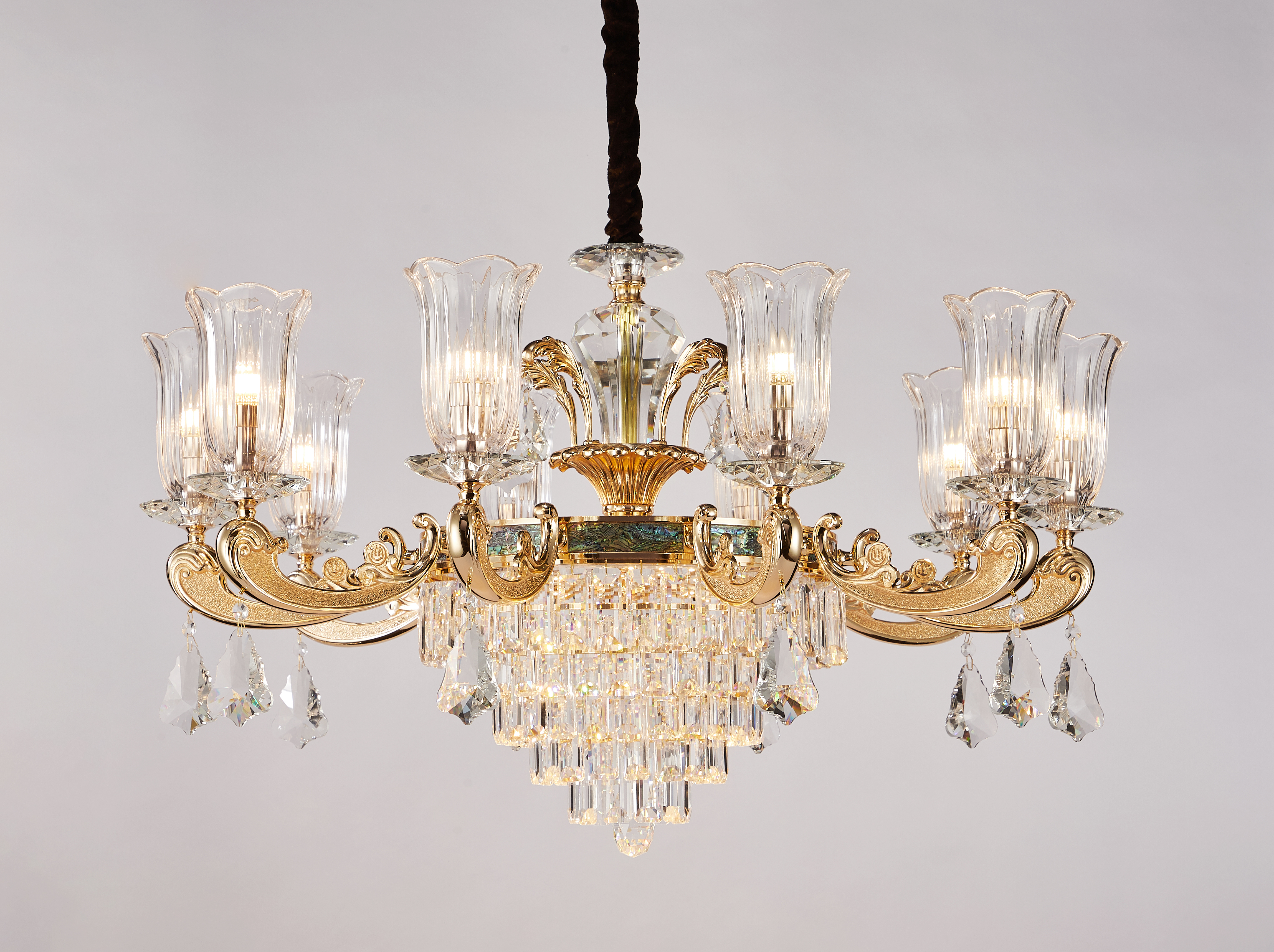 European Gold Brass Crystal Chandelier for Villa & Hotel