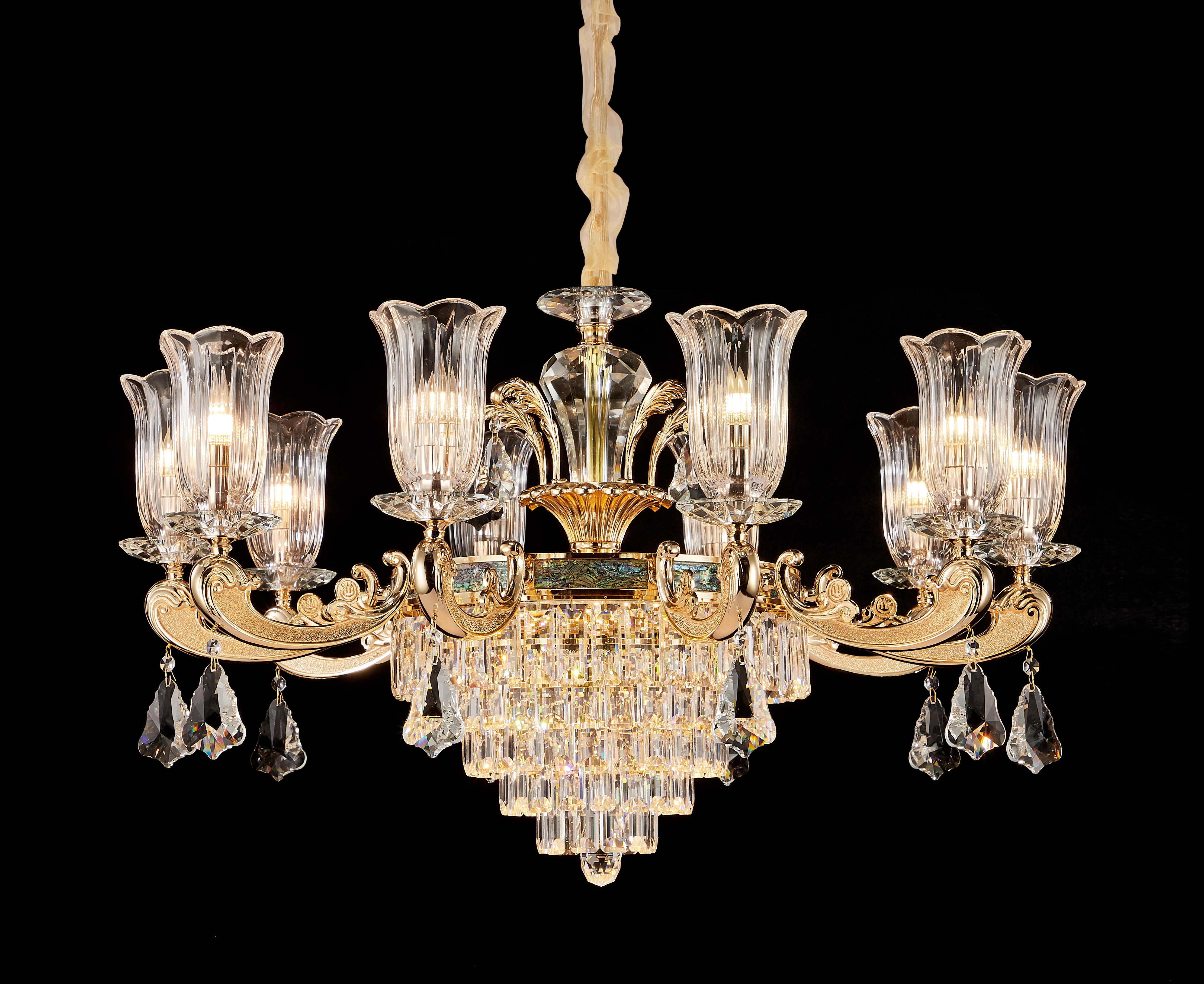European Gold Brass Crystal Chandelier for Villa & Hotel