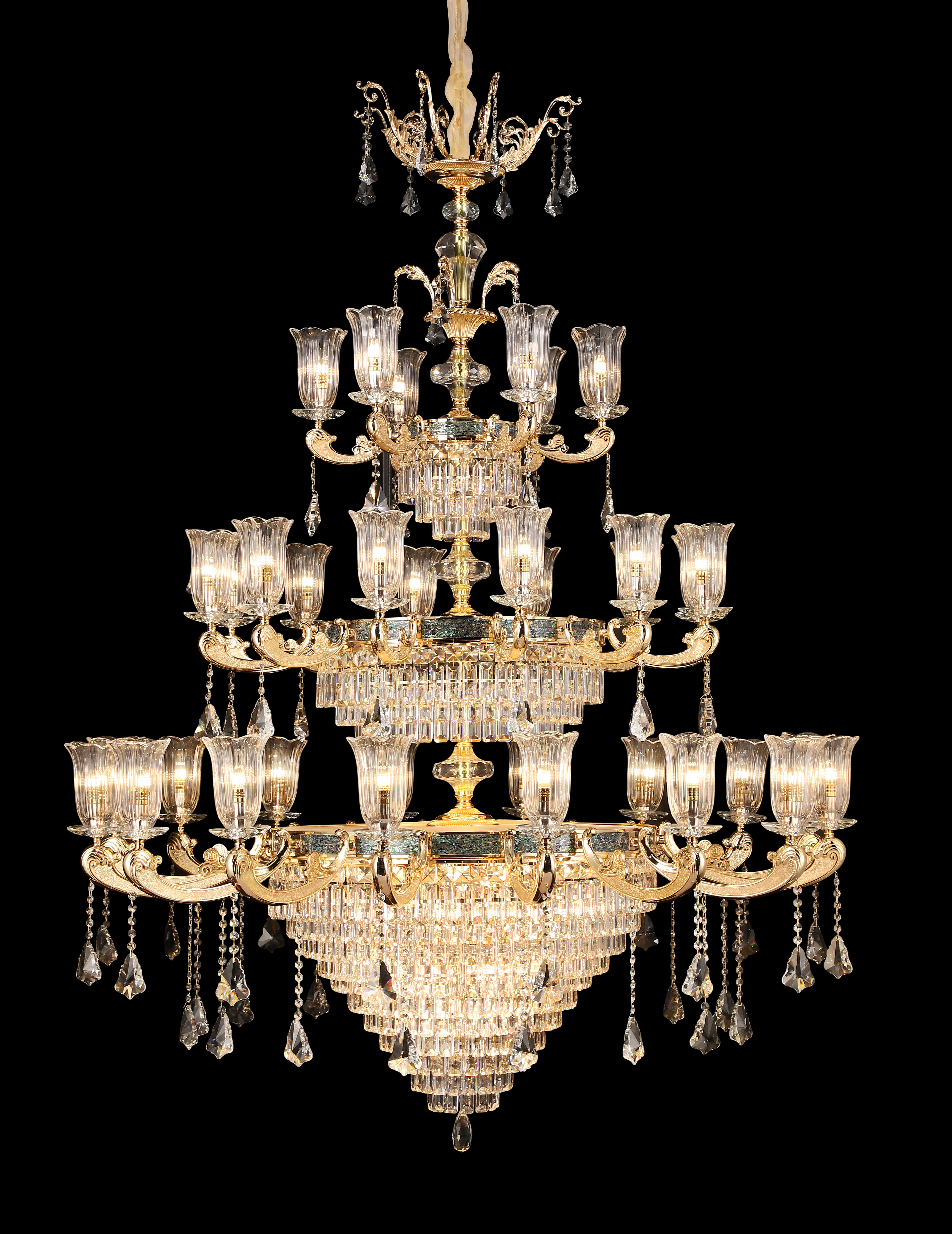 European Gold Brass Crystal Chandelier for Villa & Hotel