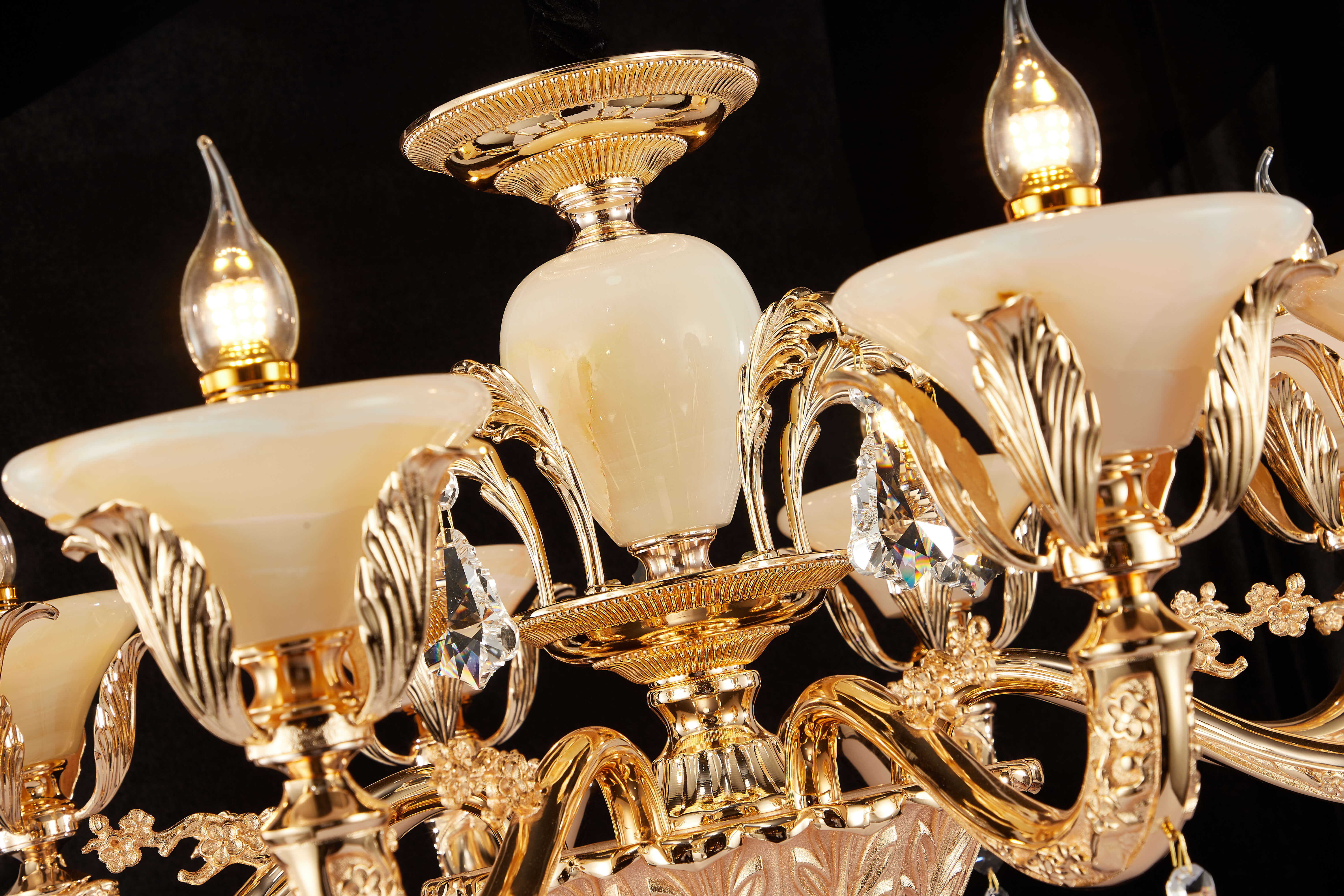 Brass Crystal Afghan White Jade Chandelier for Villa & Hotel