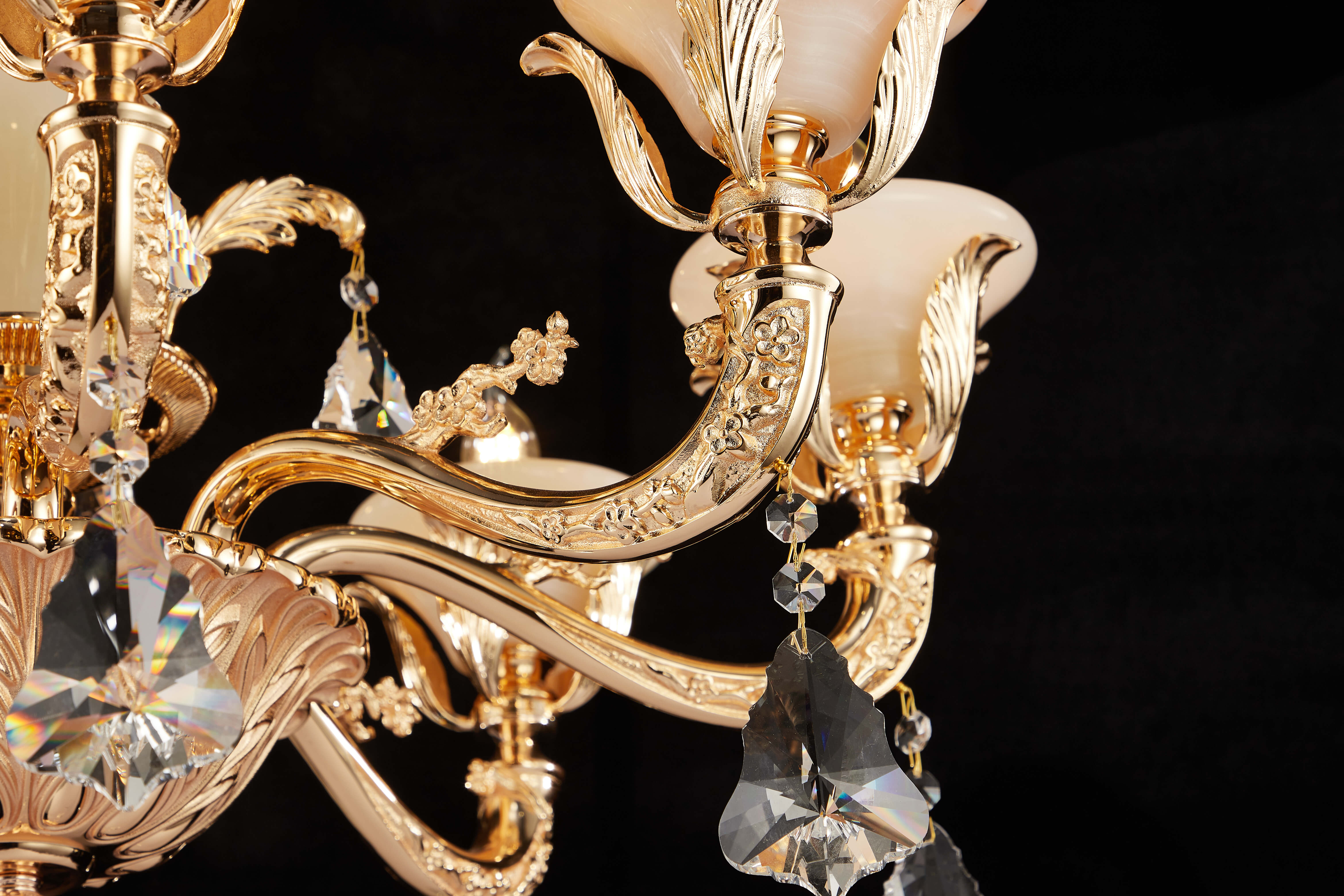 Brass Crystal Afghan White Jade Chandelier for Villa & Hotel