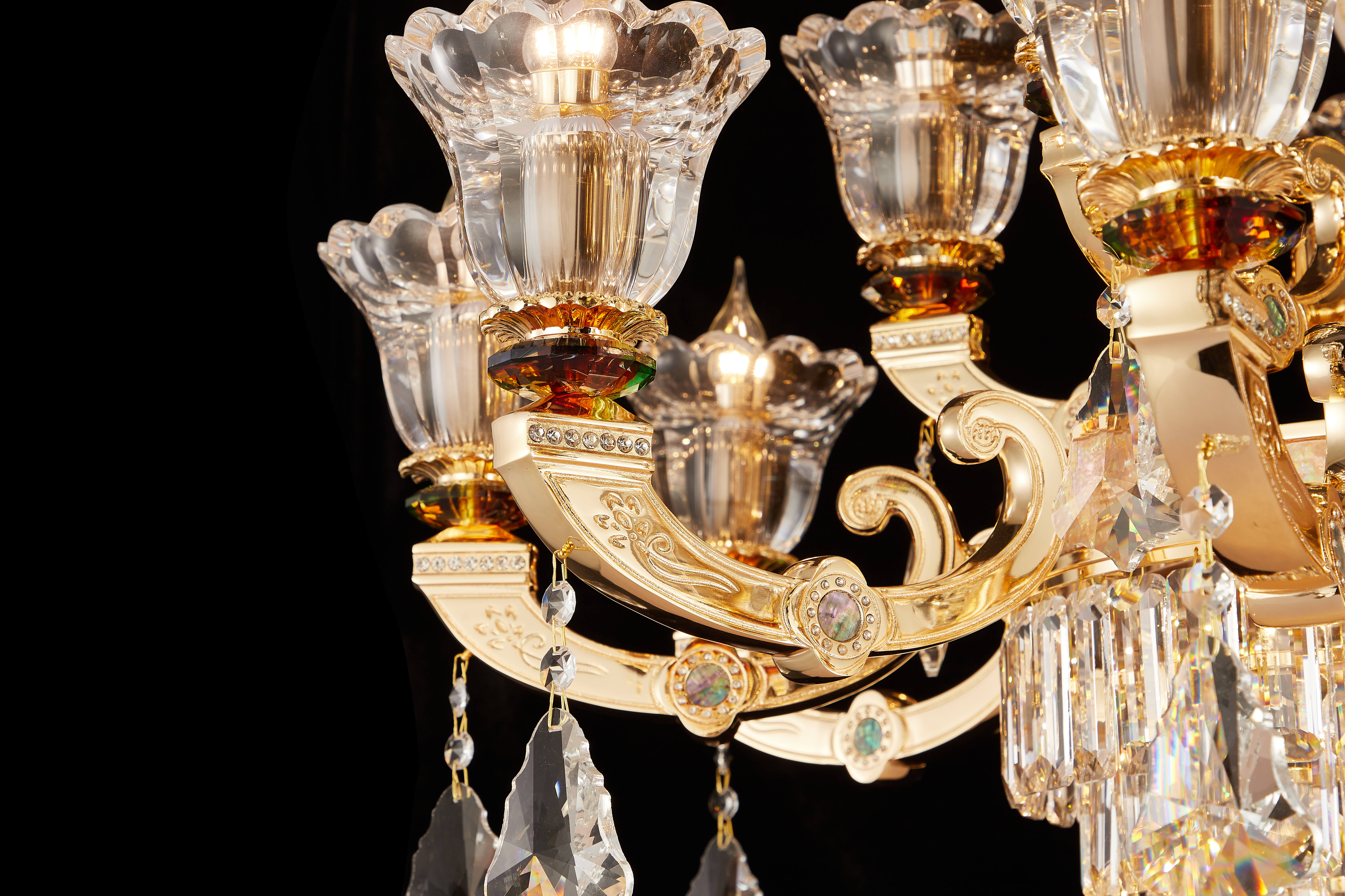 Brass Crystal White Jade Chandelier for Villa & Hotel